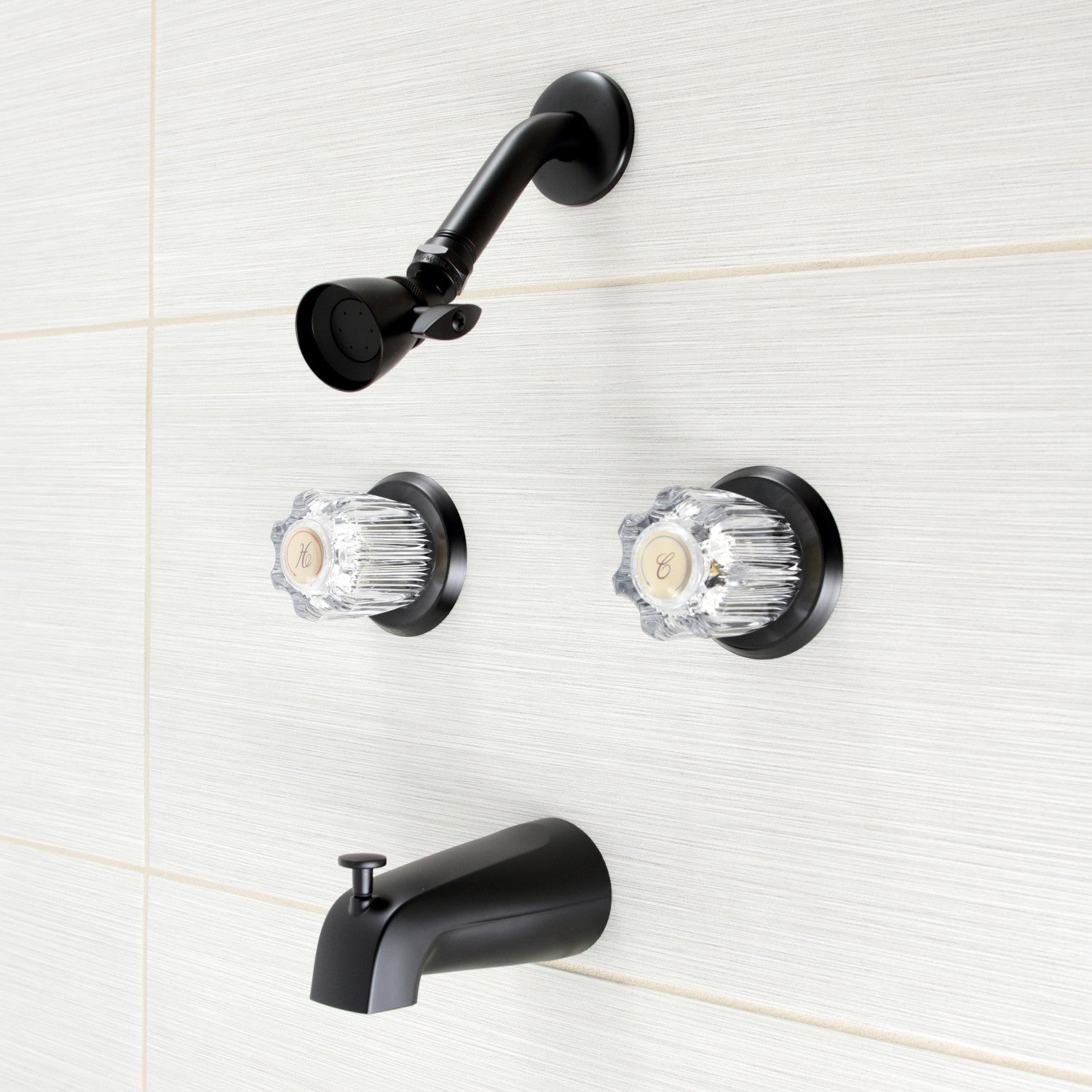 Americana KB141MB Matte Black Double Handle Tub and Shower Faucet - Perfect for Bathroom Renovation & Modern Home Decor