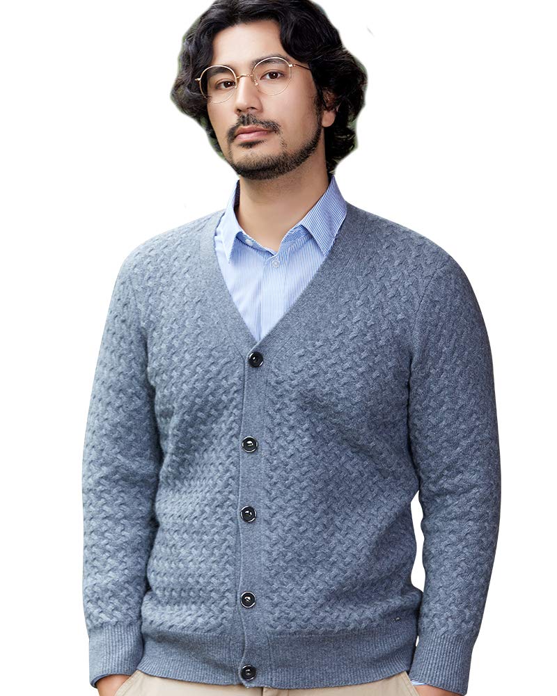 Men's Thick Cashmere V-Neck Cardigan Sweater with Front Buttons - Winter Warm Knit Coat for Office, Dating & Casual Outfits