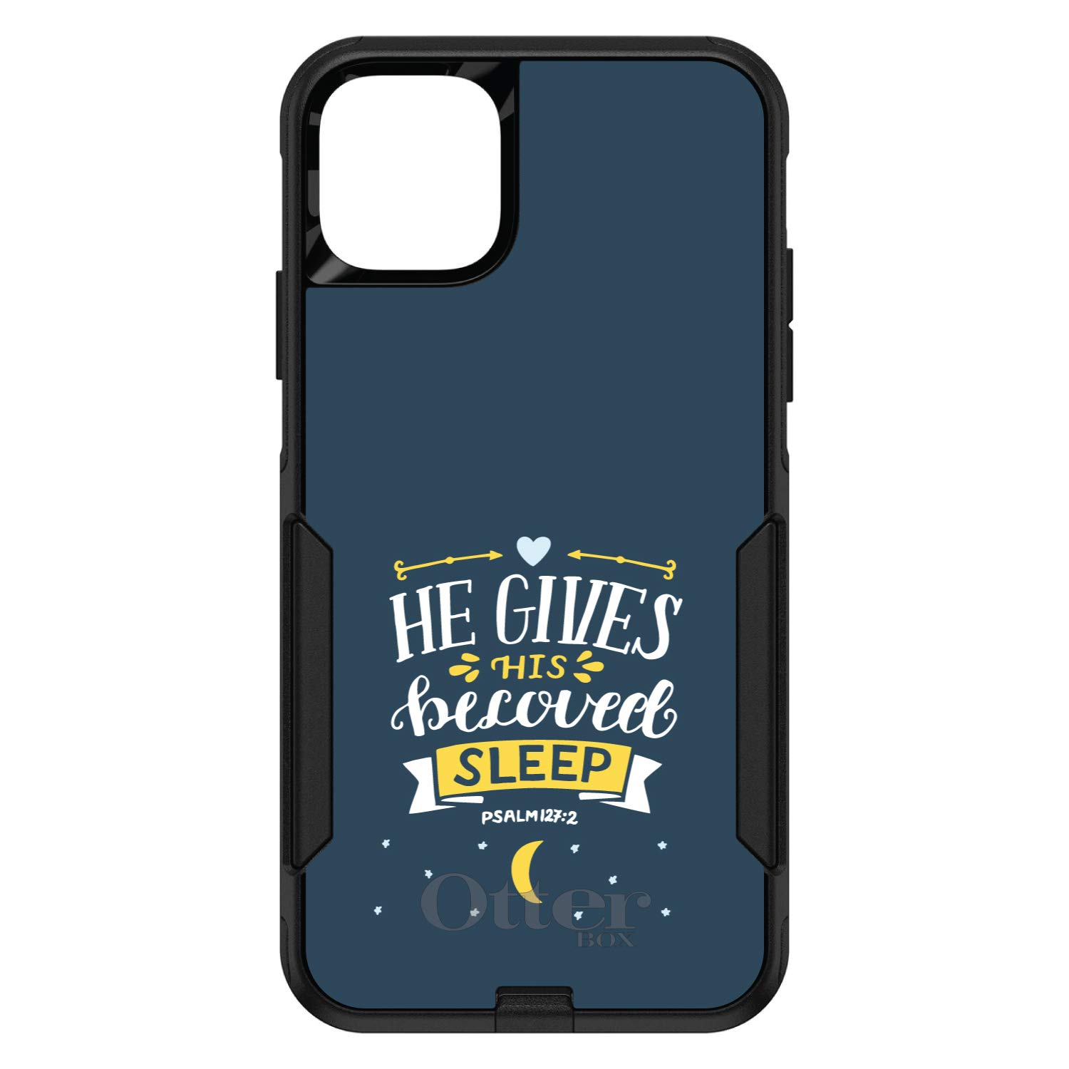 DistinctInk iPhone 12 Pro MAX Case (6.7 Inch) - Durable Protective Cover Compatible with OtterBox Commuter - Custom Black Design with Psalm 127:2 Scripture - Perfect for Daily Use, Travel & Gift Giving