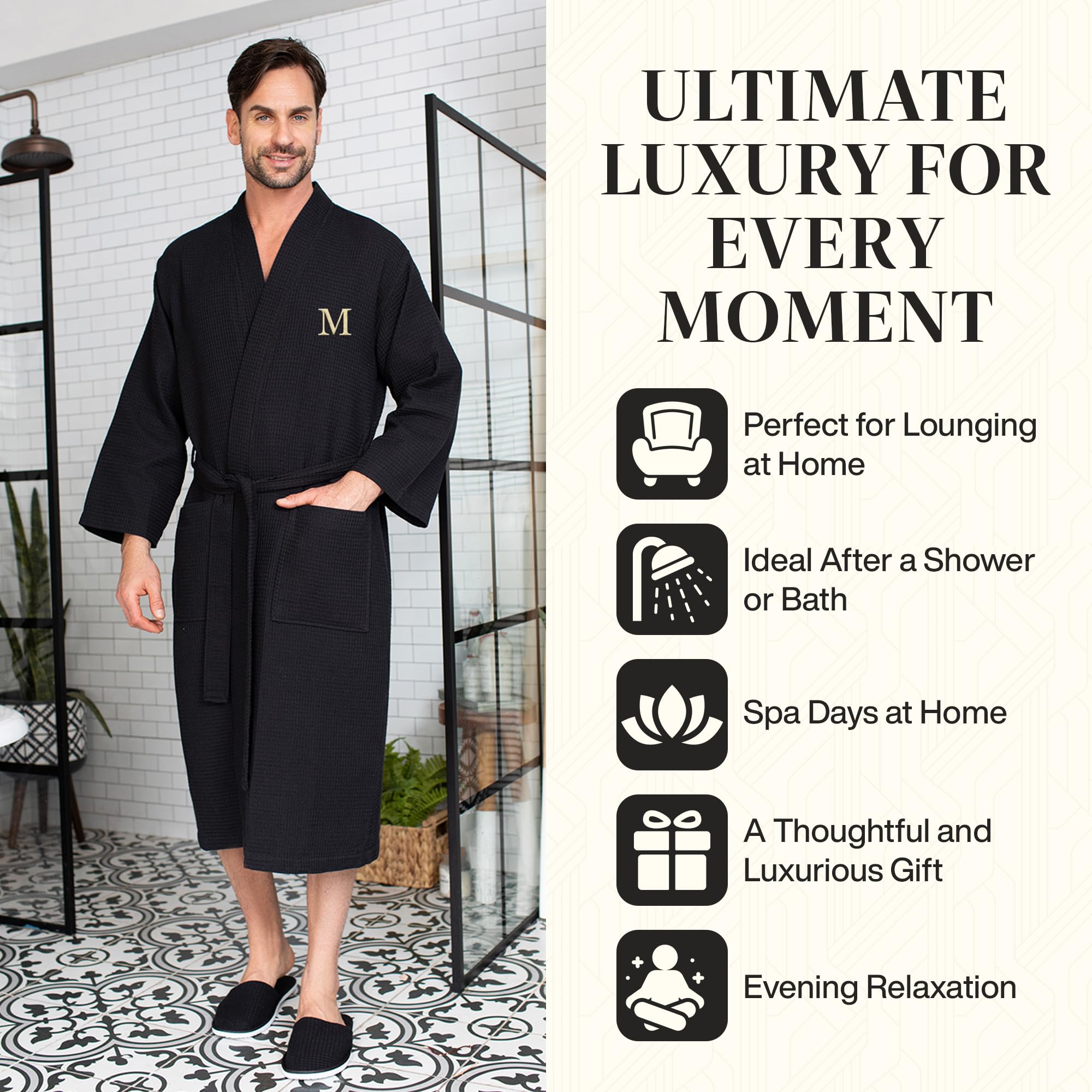 Premium Men's Cotton Waffle Bathrobe - Ultra Soft Luxury Spa Robe for Relaxation at Home, Hotel & Resort Use