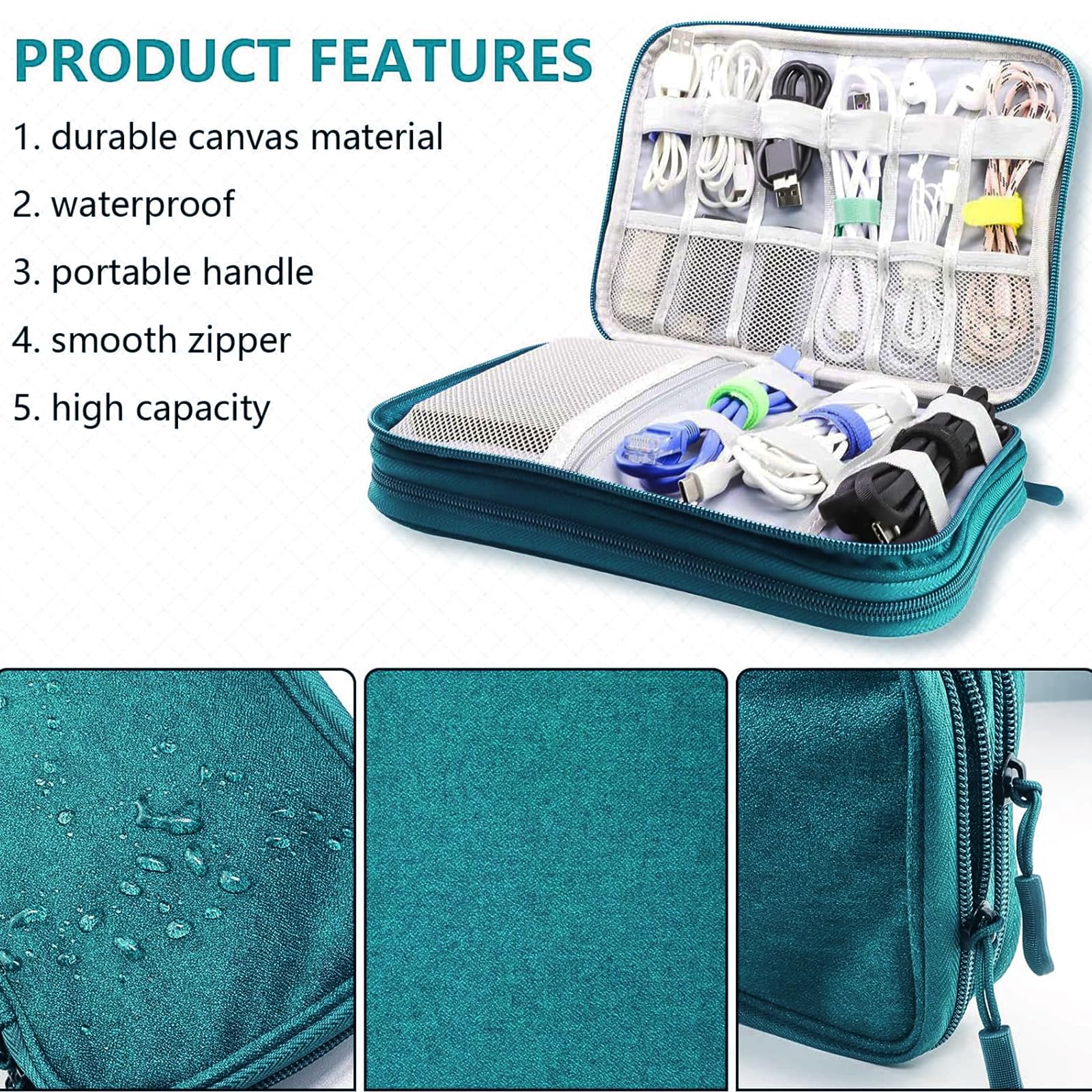 Teskyer Waterproof Travel Organizer Bag for Electronics & Cables - 9.6 x 6.9 Inch Dark Green Travel Accessories - Perfect for Men & Women Travel Essentials (Ideal for Business Trips, Vacations & Daily Commute)