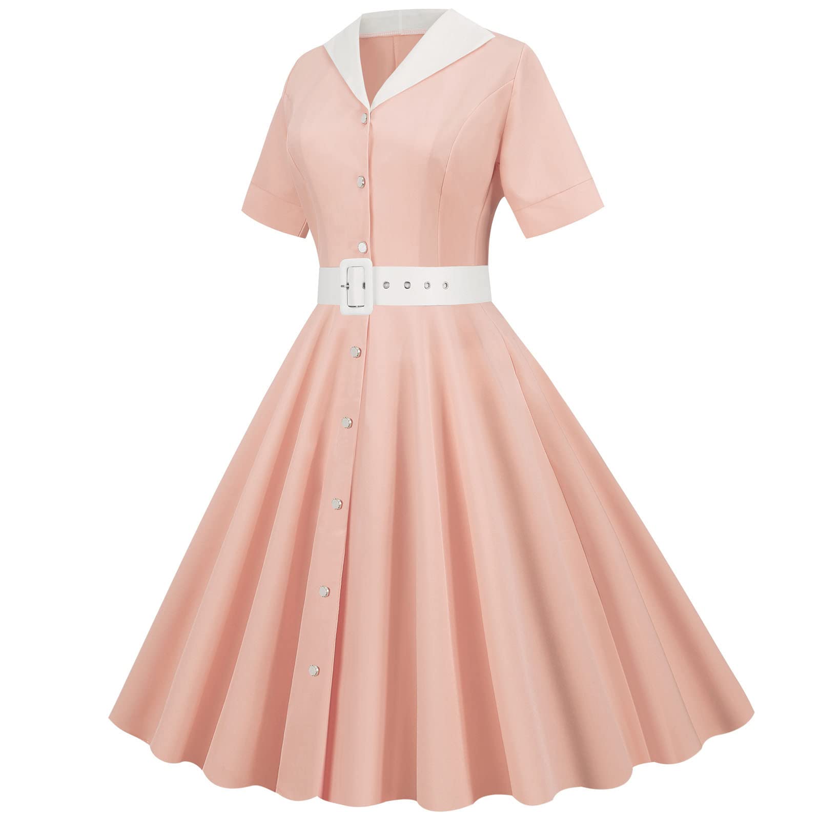 Women's Spring Dresses 2022 - Casual Short Sleeve Swing Tea Dress | Vintage A-Line Cocktail Party Dress | Perfect for Garden Parties, Brunch Dates & Summer Weddings
