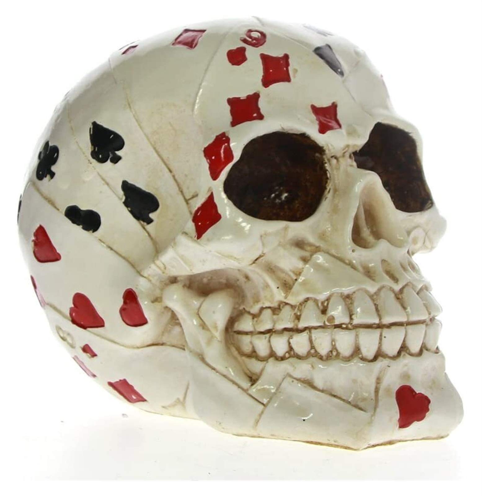 YUESFZ Poker Face Tattoo Skull Statue - Halloween Horror Decor, Gambler Playing Cards Statue for Garden & Home - Perfect for Halloween Parties, Horror Themed Events & Gothic Home Decor