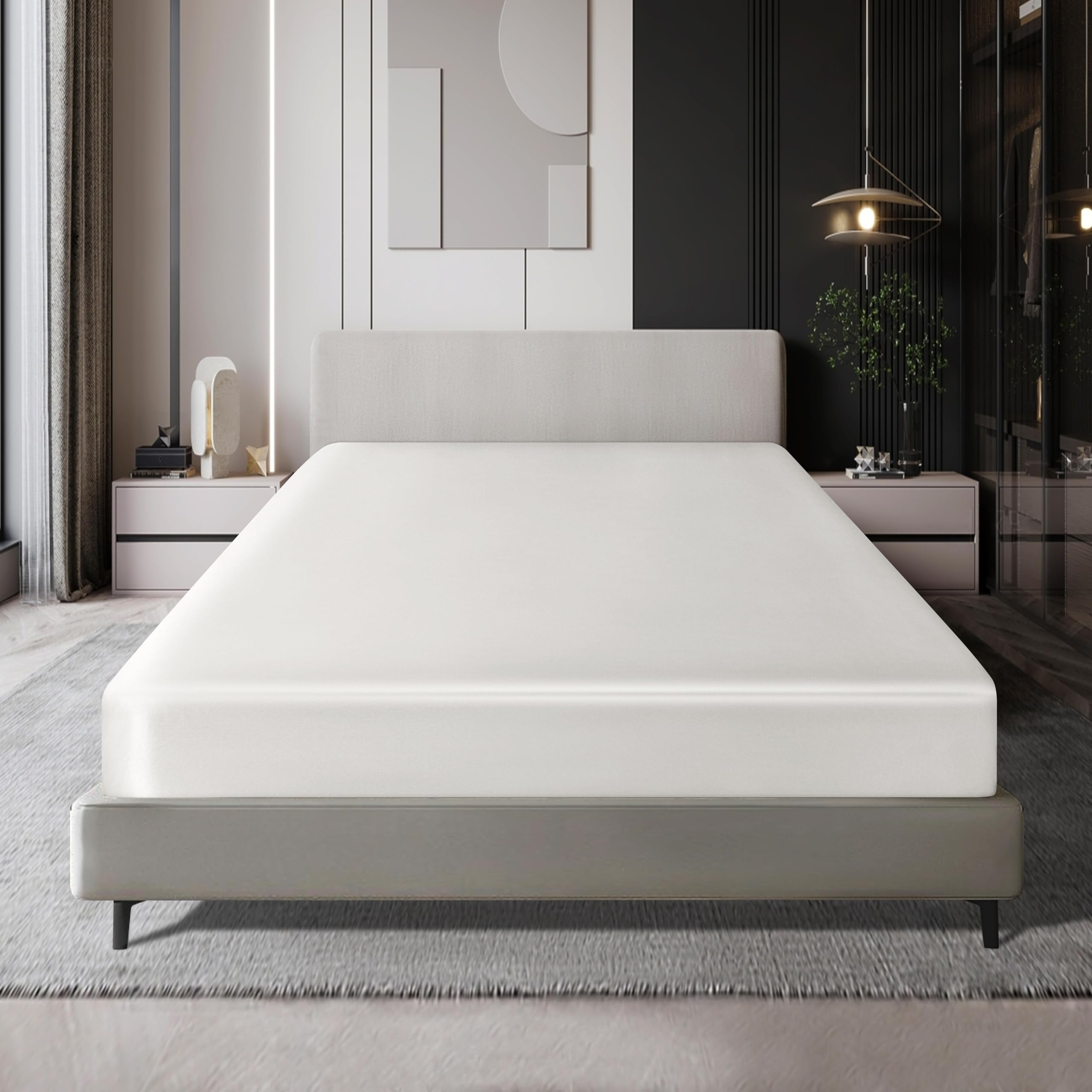 MILVOWOC Queen Size Satin Fitted Sheet - Ivory White Soft Bottom Elastic Bed Sheet - 1 Piece for Luxurious Comfort - Perfect for Master Bedrooms, Guest Rooms & Hotel Stays
