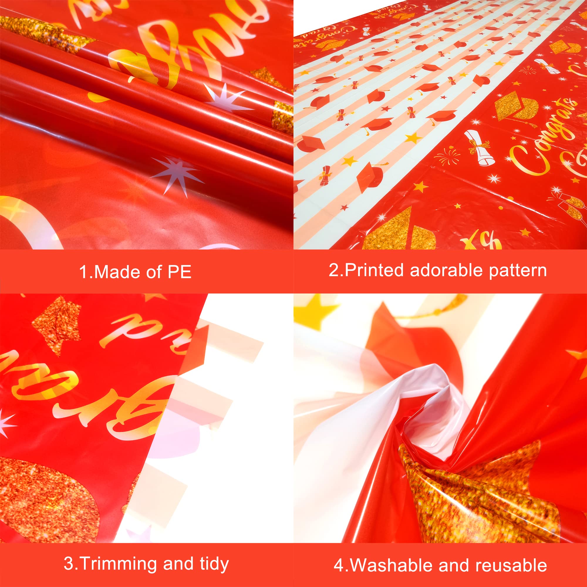 KatchOn Orange and Gold Graduation Tablecloths - Pack of 3 | 2025 Graduation Party Decorations | Class of 2025 Table Cover for Graduation Ceremony, Banquet & Photo Backdrop | Waterproof & Wrinkle-Resistant Polyester Fabric