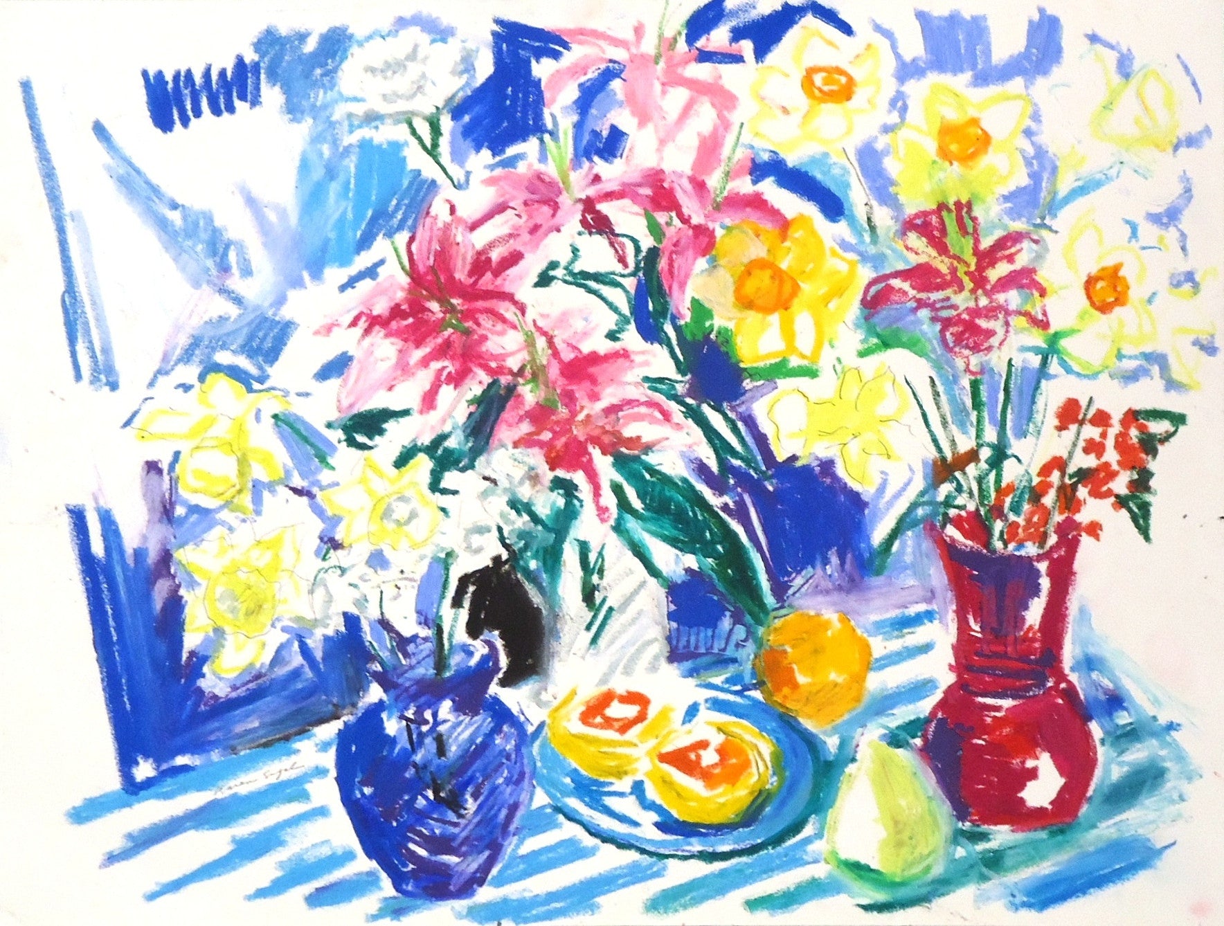 Karen Segal: Vibrant Spring Still Life Painting with Grapefruit - Perfect for Home Decor & Art Collectors