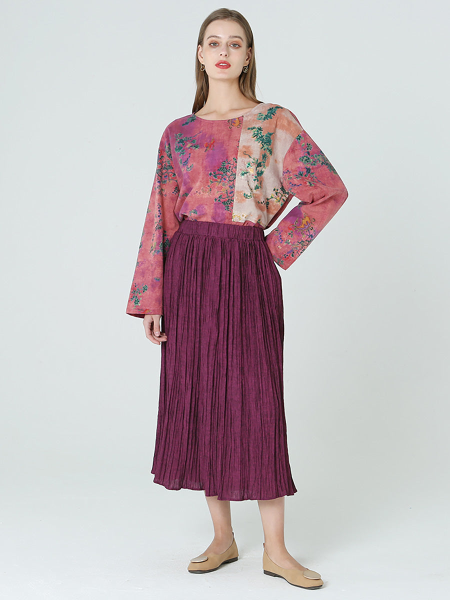 Plus Size Pleated Spring Casual Skirt for Women - Elastic Waist Flowy Midi Skirt (Sizes M-2XL) | Perfect for Office, Brunch & Spring Outfits