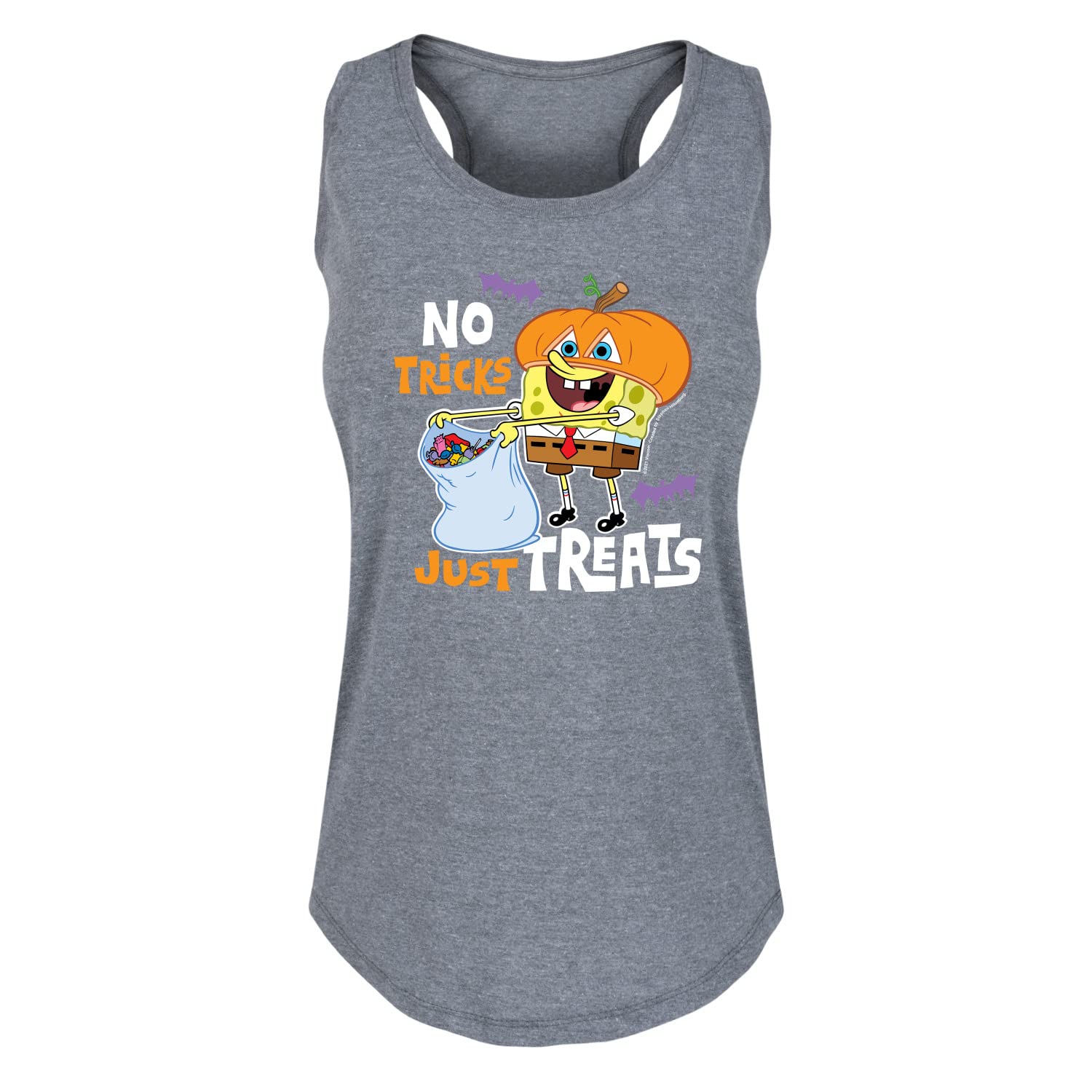 HYBRID APPAREL Women's Spongebob Squarepants 'No Tricks Just Treats' Racerback Tank Top - Halloween Costume, Cosplay, Casual Summer Outfit