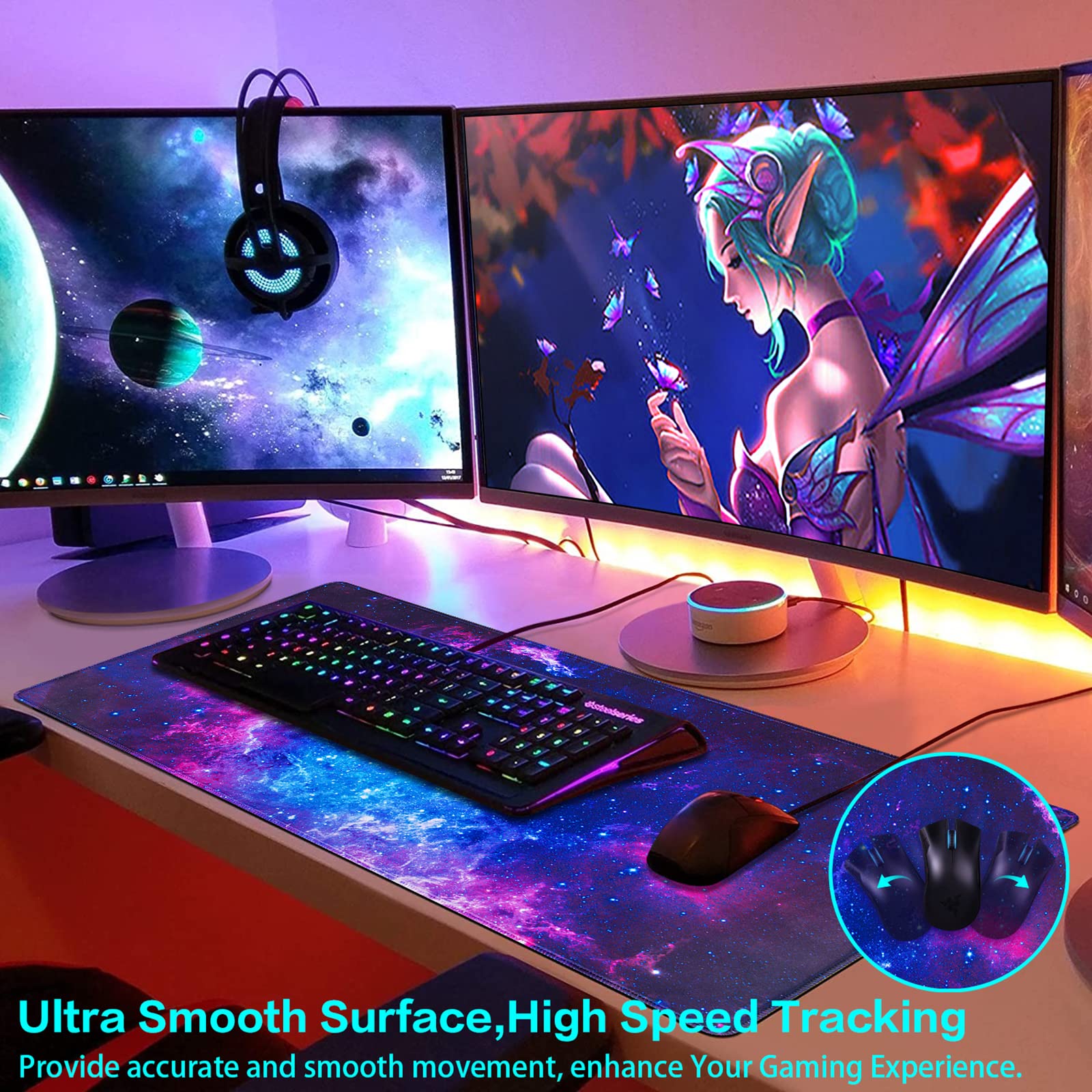 Canjoy Gaming Mouse Pad with Keyboard & Mouse Wrist Rest Set - Ergonomic Pain Relief for Computer & Laptop - Perfect for Office Work, Gaming & Long Typing Sessions