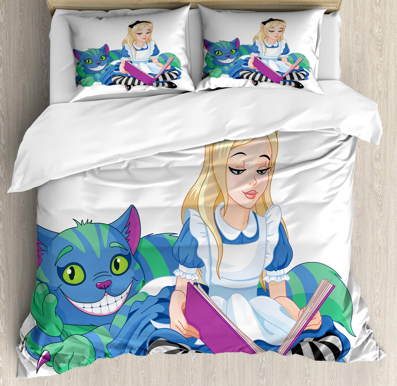 Ambesonne Alice in Wonderland Duvet Cover Set 3-Piece - California King Size Bedding with 2 Pillow Shams, Vibrant Colorful Character Design for Fantasy Themed Bedroom Decor | Perfect for Kids Rooms, Teen Bedrooms & Whimsical Home Decor