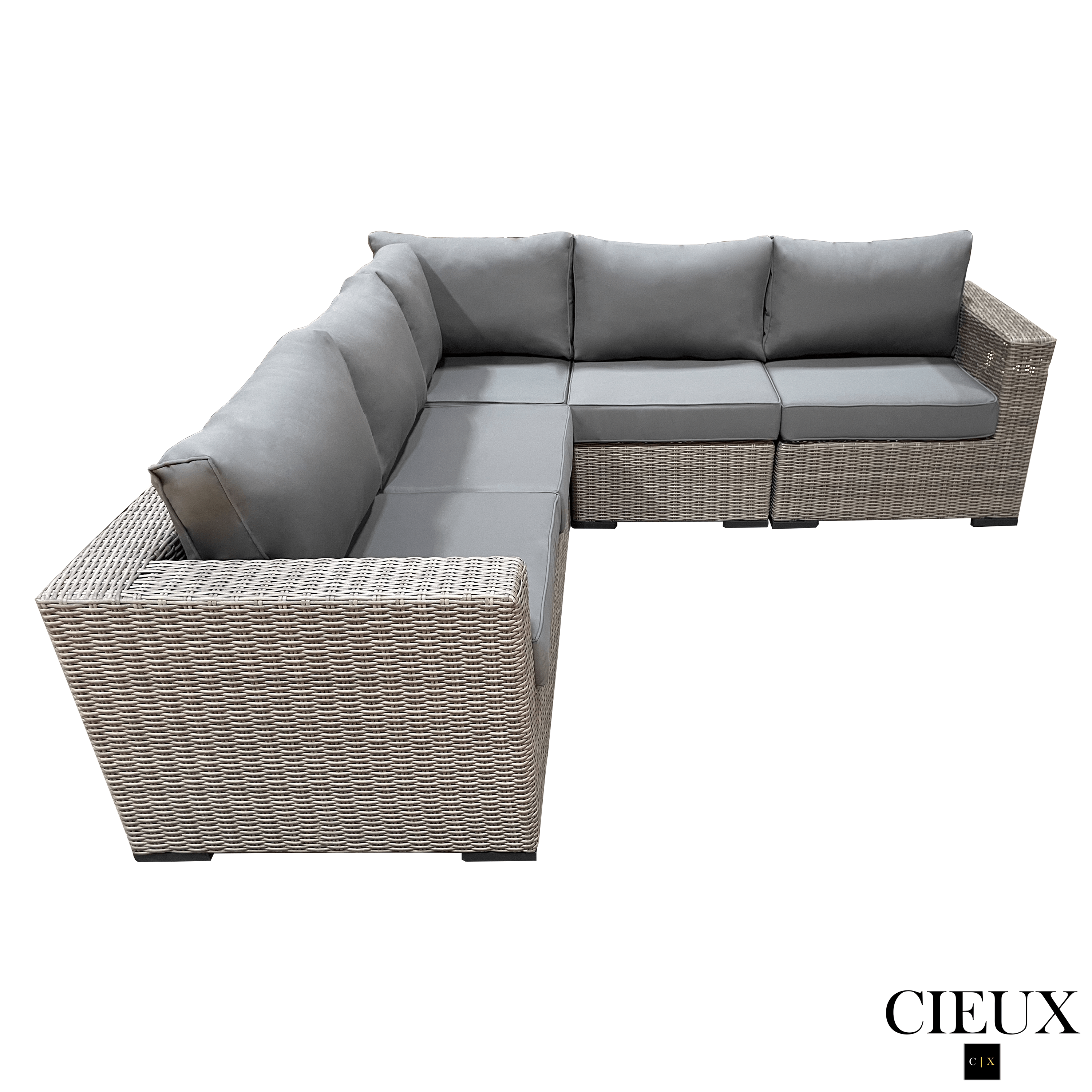 Riviera Outdoor Patio Wicker Corner Sectional Sofa Set - Grey Weather-Resistant Rattan Furniture with Sunbrella Charcoal Cushions | Perfect for Poolside, Garden & Backyard Relaxation