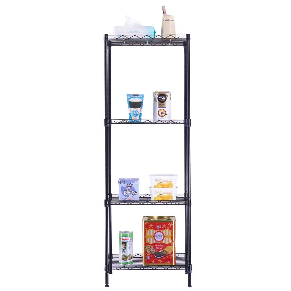 4-Tier Adjustable Metal Storage Rack - Heavy Duty Wire Shelving Unit for Pantry, Closet, Kitchen, Laundry & Bathroom Organization (Black, 4-Tier) - Perfect for Home, Office & Garage Storage Solutions
