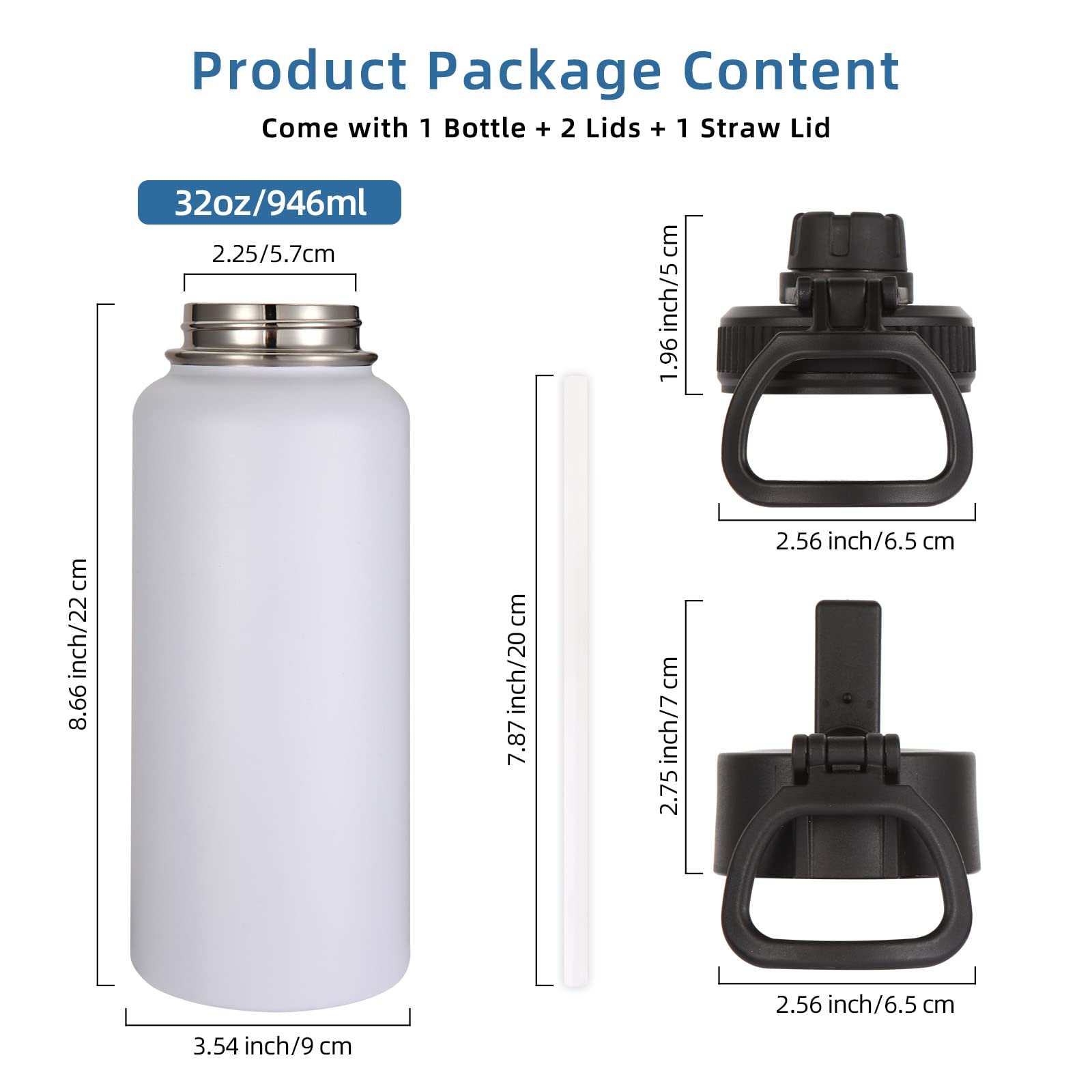 Volhoply 32 oz Insulated Stainless Steel Water Bottles Bulk 4 Pack - Double Wall Vacuum, Leakproof with Straw & Spout Lids - Wide Mouth Metal Flask for Sports, Hiking, Camping, Gym & Outdoor Activities (Mix, 4 Pack)