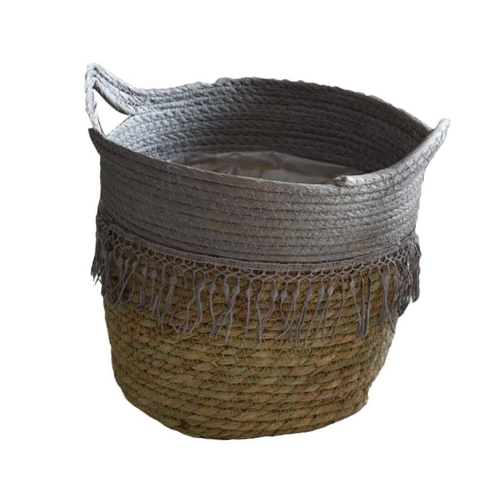 DOITOOL 25cm Rattan Woven Storage Basket with Handles - Laundry Hamper, Toy Organizer, Plant Pot Holder, Rustic Home Decor for Bedroom, Bathroom & Nursery | Natural Fiber Decorative Basket for Home Organization