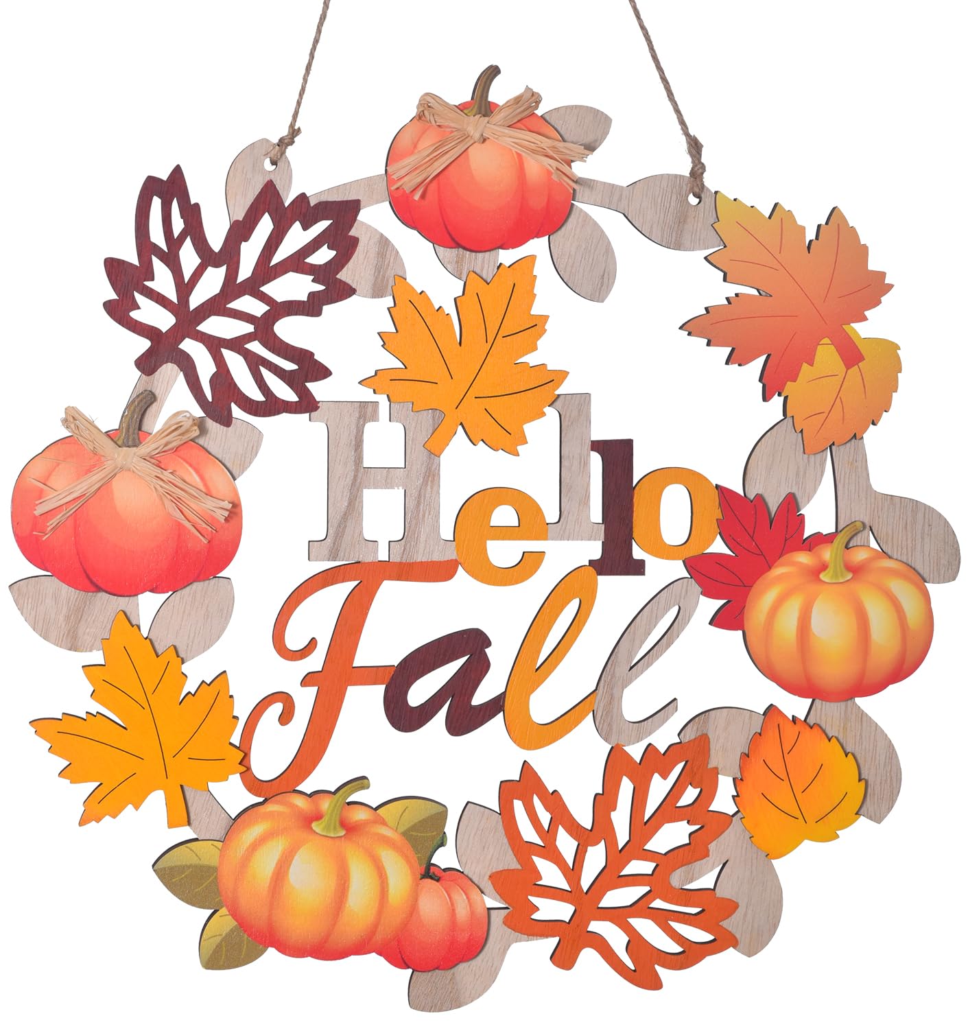 Hello Fall Wreaths - Rustic Wooden Welcome Signs with Maple Leaf Design, Autumn Door Hangers for Porch & Home Decor | Perfect for Thanksgiving, Halloween & Seasonal Front Door Decoration