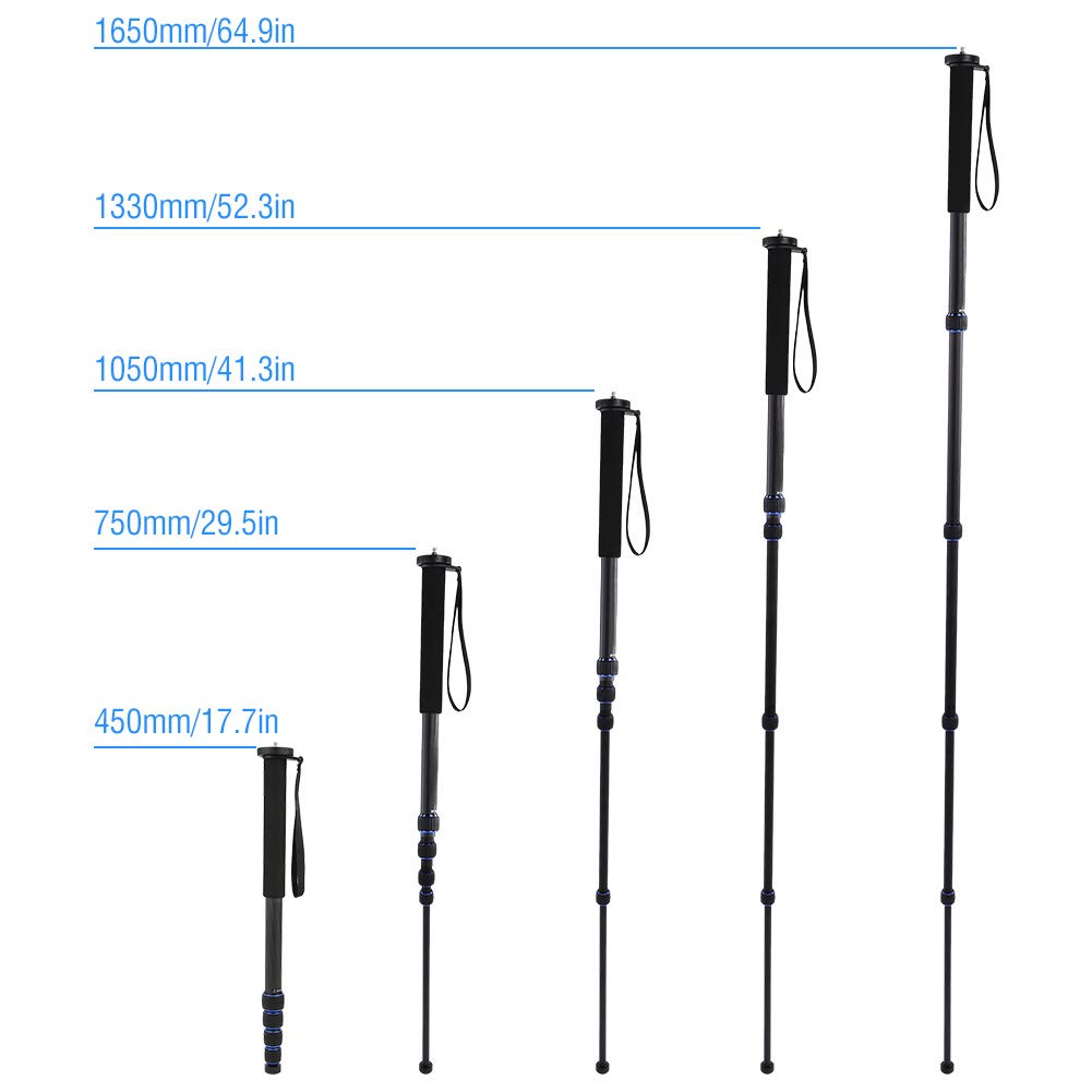 Carbon Fiber Monopod with Feet - 5-Section Telescopic Camera Monopod Tripod for DSLR, Includes Storage Bag & Hex Wrench - Perfect for Travel, Sports Photography & Outdoor Shooting