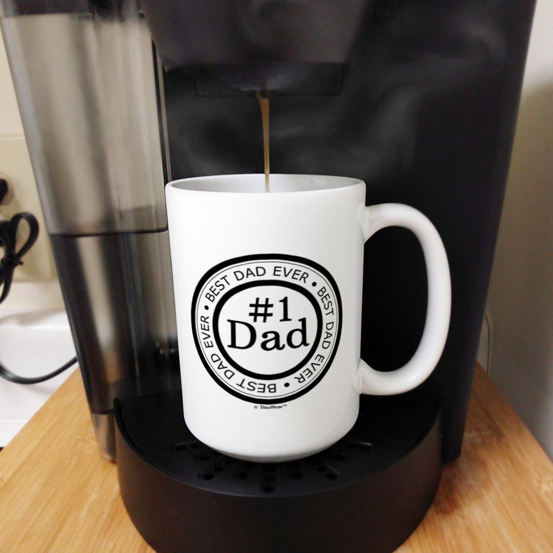 #1 Dad Mug - Best Father's Day Gifts for Dad, Birthday Present, Thank You Gift - 15oz Ceramic Coffee Cup with Handle - Perfect for Office, Home & Father's Day Celebrations