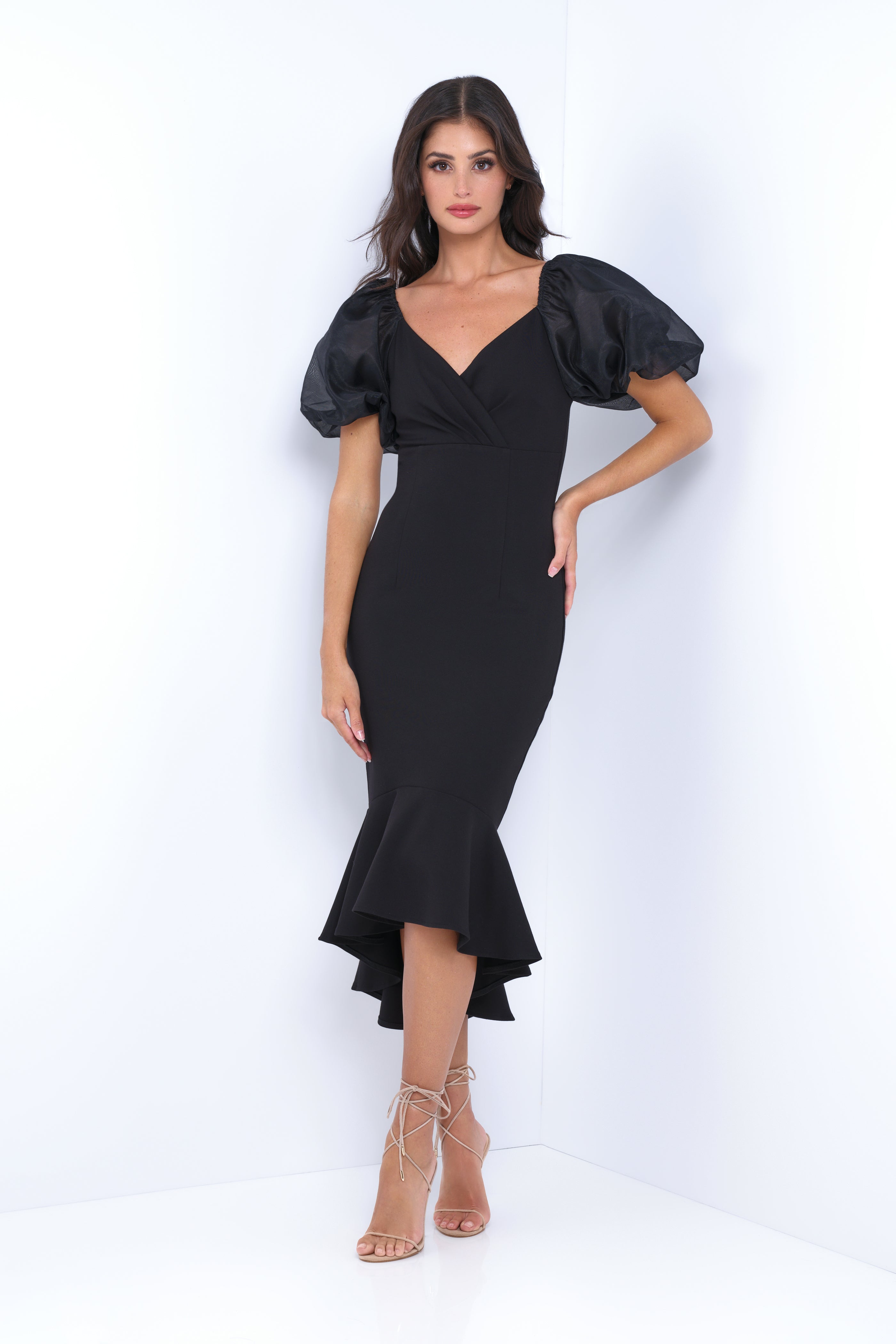 Elegant Black Diana Midi Dress for Women - Perfect for Office, Party & Special Occasions