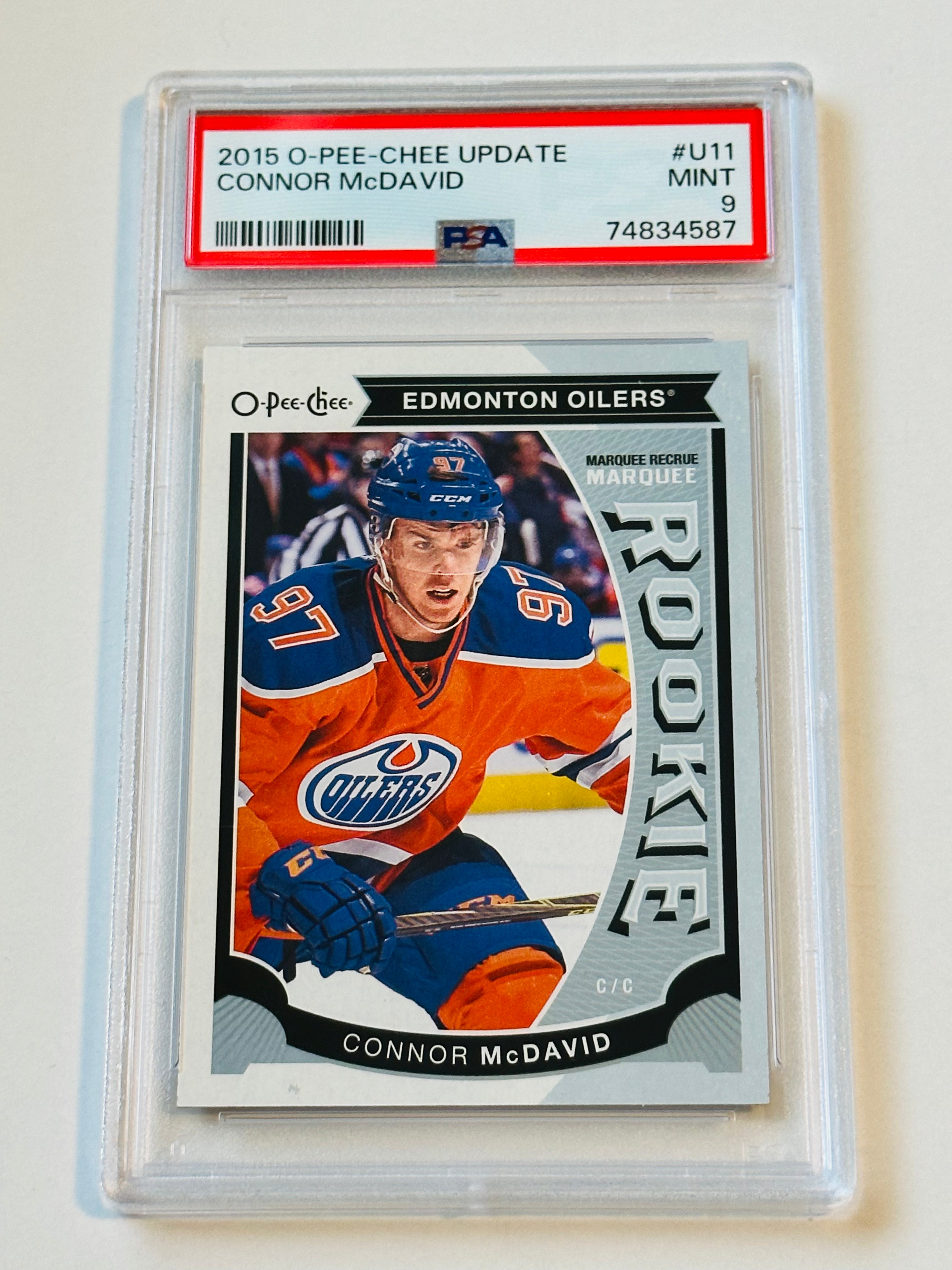 Connor McDavid OPC Rookie Card 2015 - PSA 9 High Grade Hockey Trading Card - Perfect for Collectors & Sports Memorabilia Enthusiasts