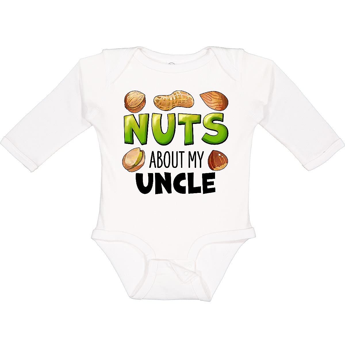 Inktastic 'Nuts About My Uncle' Peanut Almond Pistachio Long Sleeve Baby Bodysuit - Cute Family Matching Outfit for Holidays & Photo Shoots