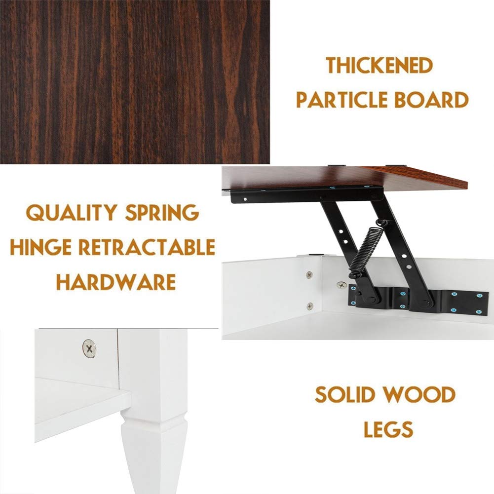 Modern Lift Top Coffee Table with Hidden Storage - Solid Wood Lift-Top Design for Living Room, Home Office & Dining - Brown & White Finish - Perfect for Small Spaces & Multifunctional Use