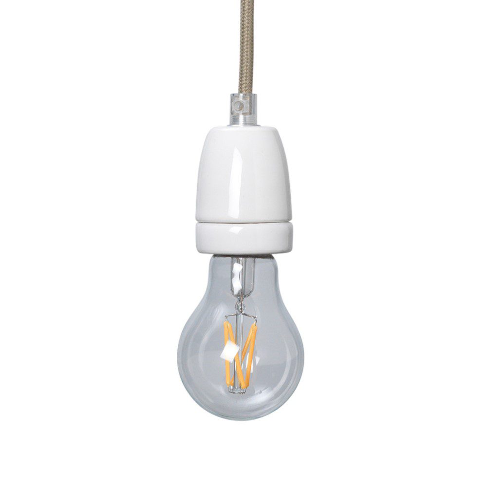 FERM LIVING Fabric Cord Pendant Light with Ceramic Socket - Dark Cashmere 13ft Hanging Lamp for Bedroom, Living Room & Dining Room Lighting