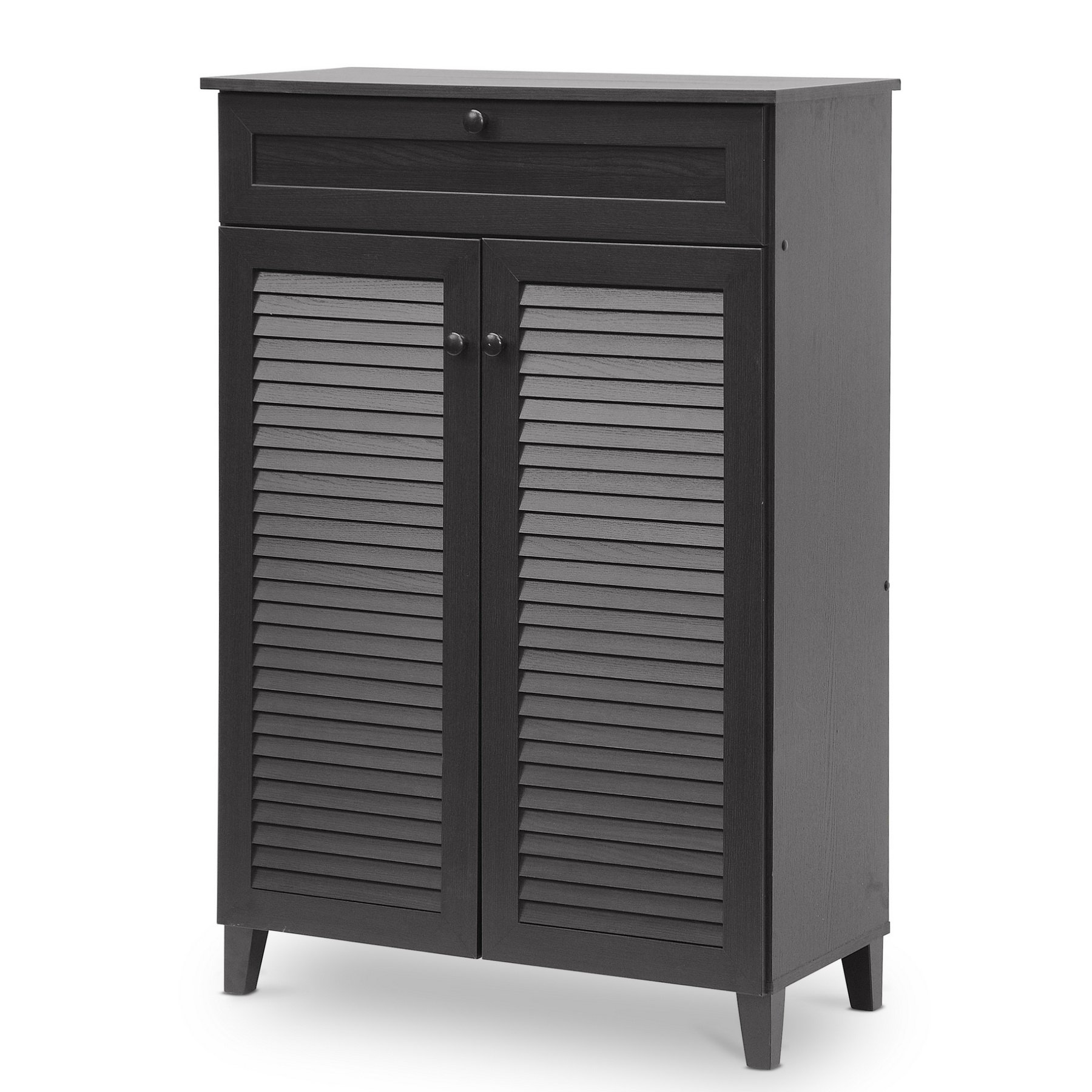 Baxton Studio Harding Shoe Storage Cabinet with 12 Compartments - Espresso Brown Wooden Organizer for Entryway, Closet & Bedroom - Modern Shoe Rack for Sneakers, Boots & Heels