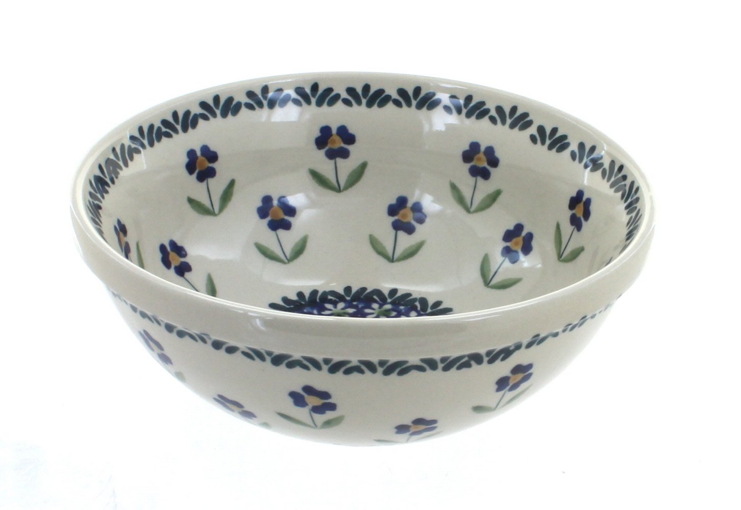 Handmade Blue Rose Polish Pottery Bowl - Ceramic Soup & Cereal Dish with Blue Daisy Design - Perfect for Breakfast, Soup, or Decorative Tableware