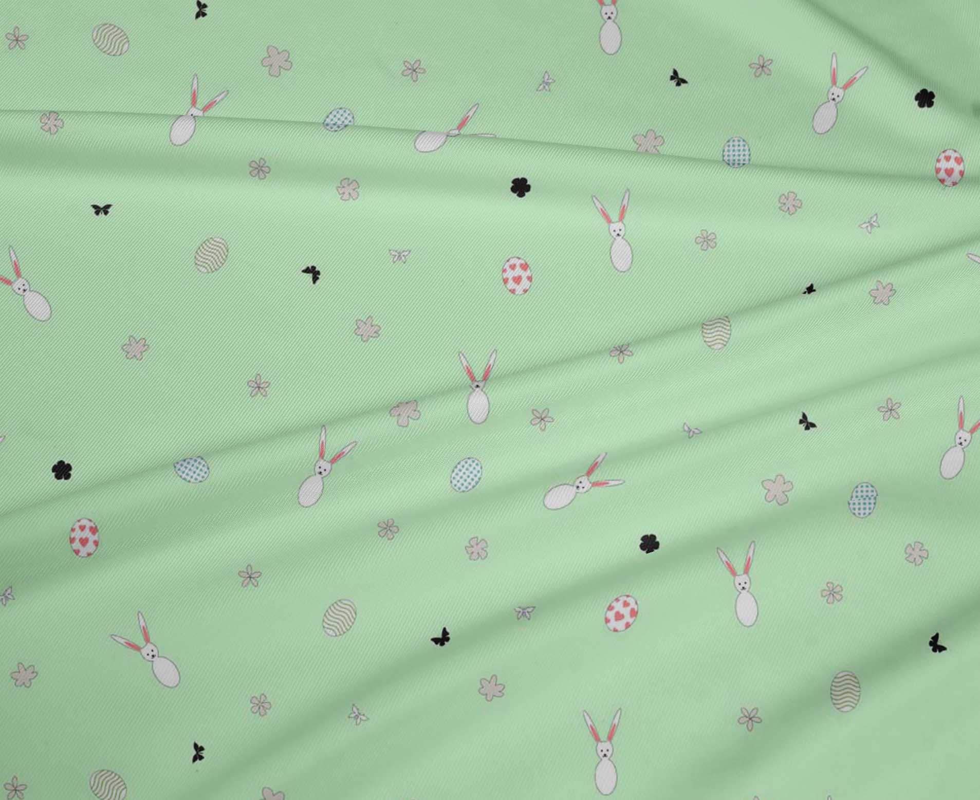 oneOone Polyester Spandex Fabric - Easter Egg Floral Rabbit Animal Print Decor Fabric (56