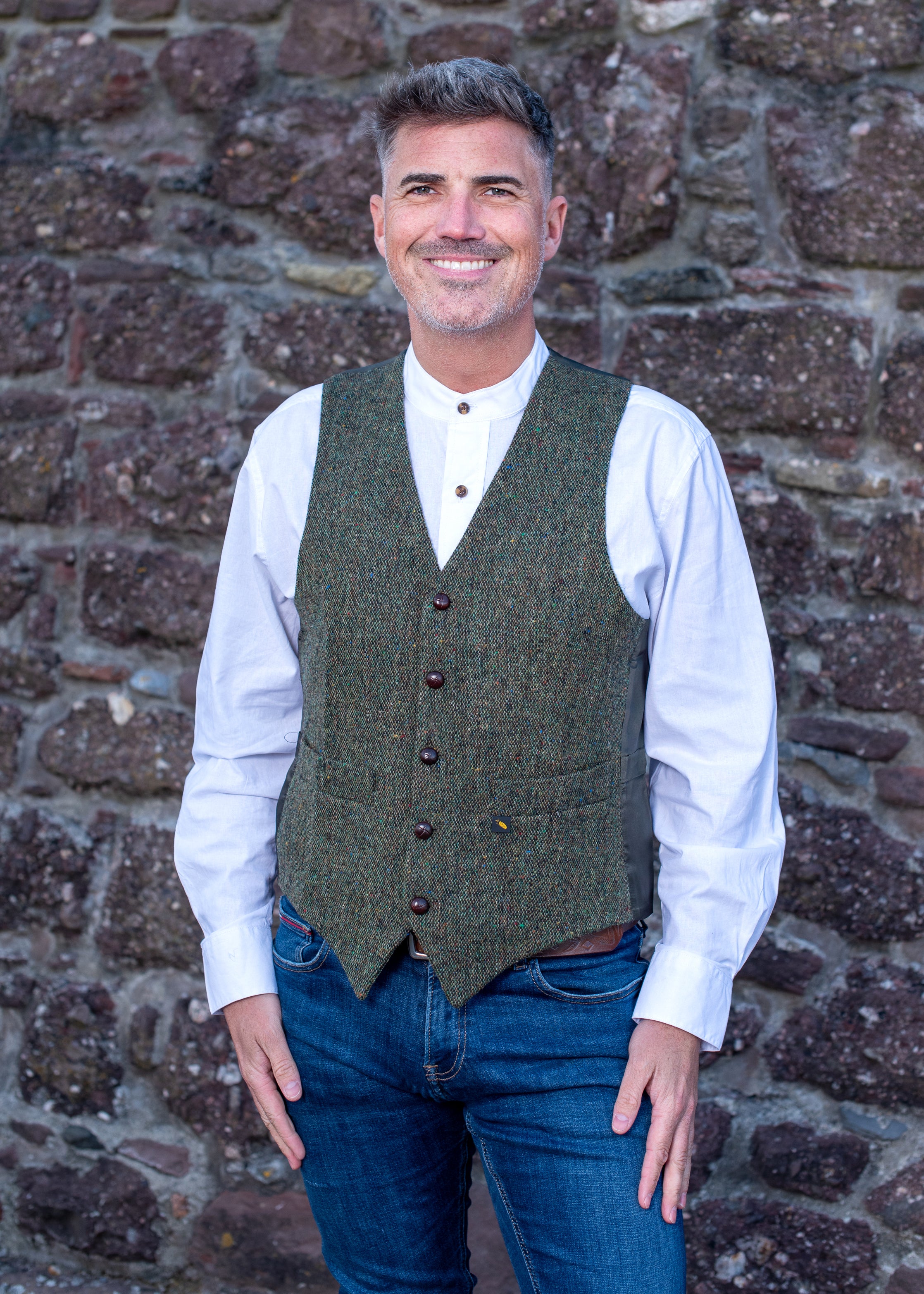 Donegal Tweed Green Waistcoat for Men | Classic Irish Wool Vest | Formal & Casual Wear | Perfect for Weddings, Office & Outdoor Events