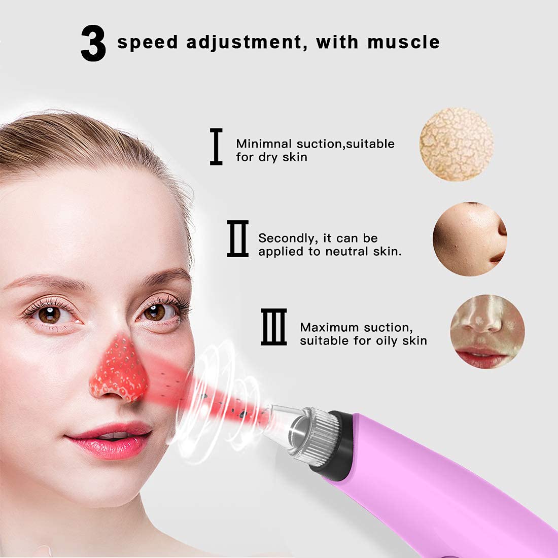 Hibeauty Electric Blackhead Remover Vacuum - Pore Cleaner Tool with 4 Detachable Probes & 3 Suction Levels | Facial Cleansing Device for Acne, Blackhead & Blemish Removal | Perfect for Home Spa & Skincare Routine