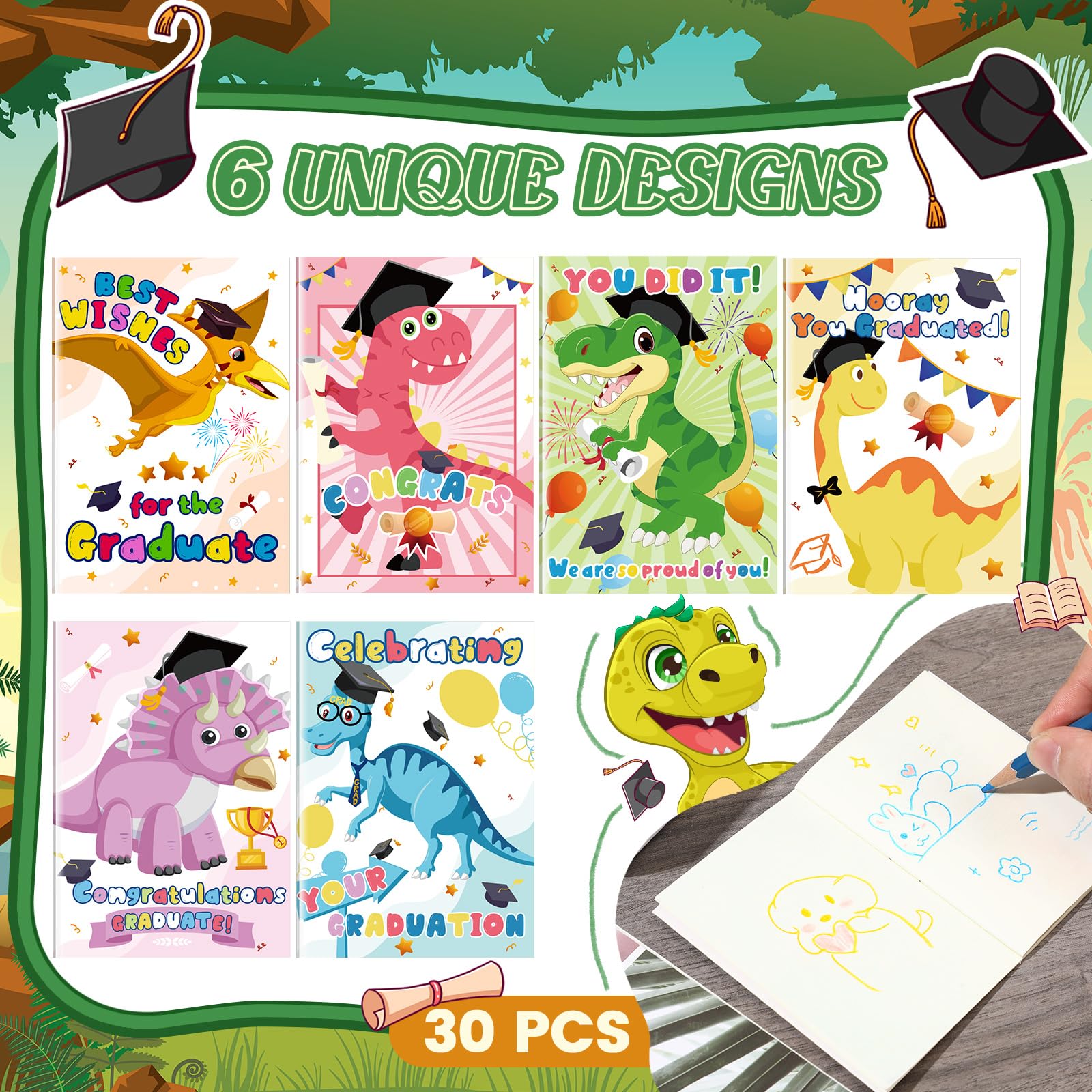 30 Pack Graduation Mini Notebooks for Kids - Small Dinosaur Notepads Bulk Journals, Perfect Graduation Gifts for Students, Classroom Party Favors & School Exchange Presents - Great for Graduation Celebrations, Classroom Rewards & Student Motivation