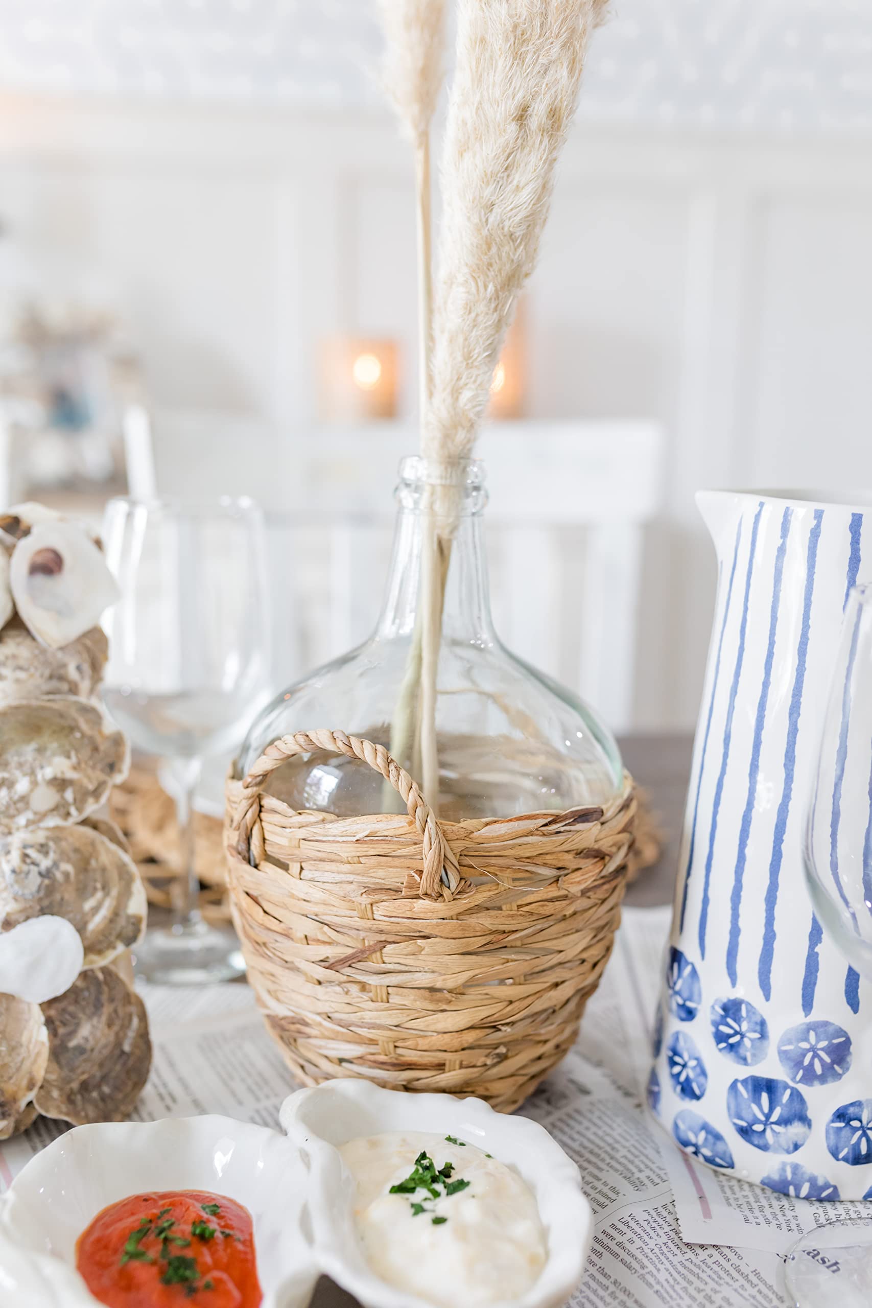 Natural Mud Pie Glass Hyacinth Vase - 11.81 x 8.66 Inches - Perfect for Home Decor, Wedding Centerpieces & Spring Floral Arrangements
