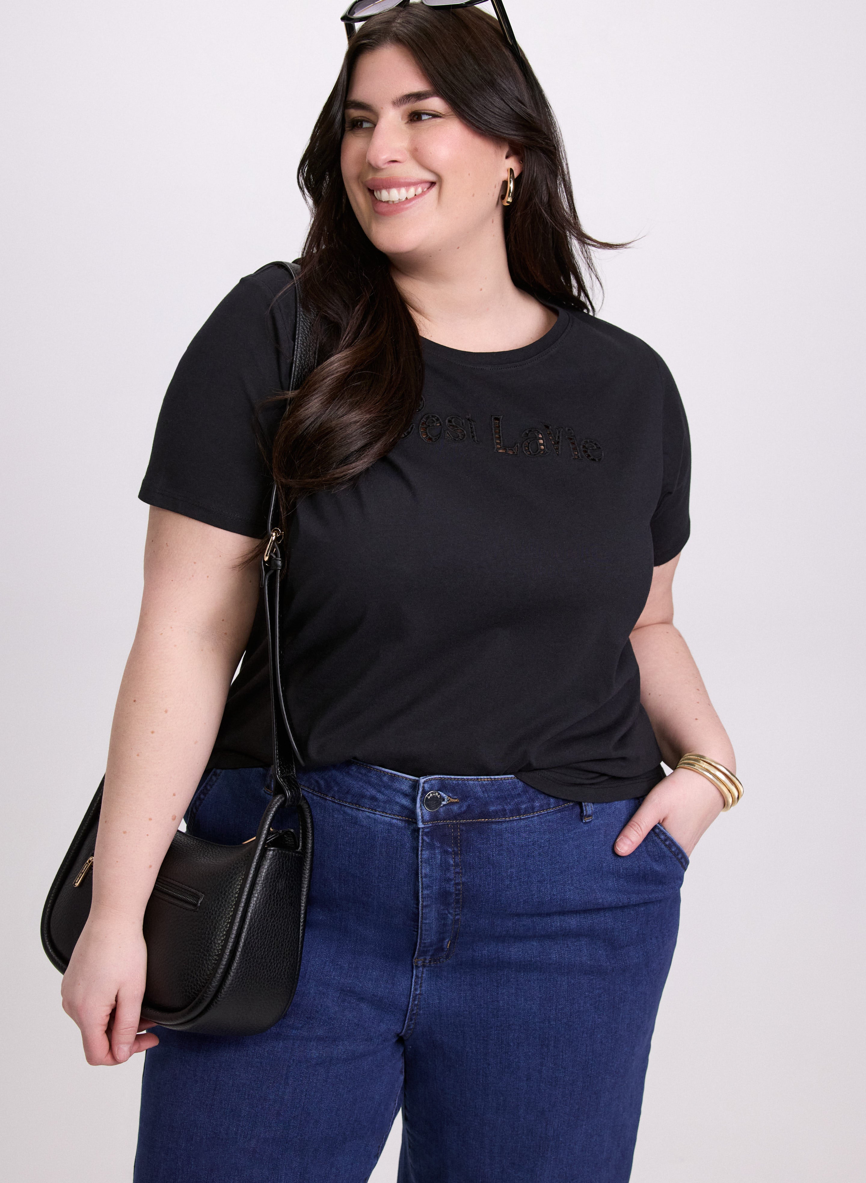 Cut Out Script T-Shirt for Women - Trendy Casual Tee with Unique Lettering Design | Perfect for Everyday Wear, Outings & Gifts