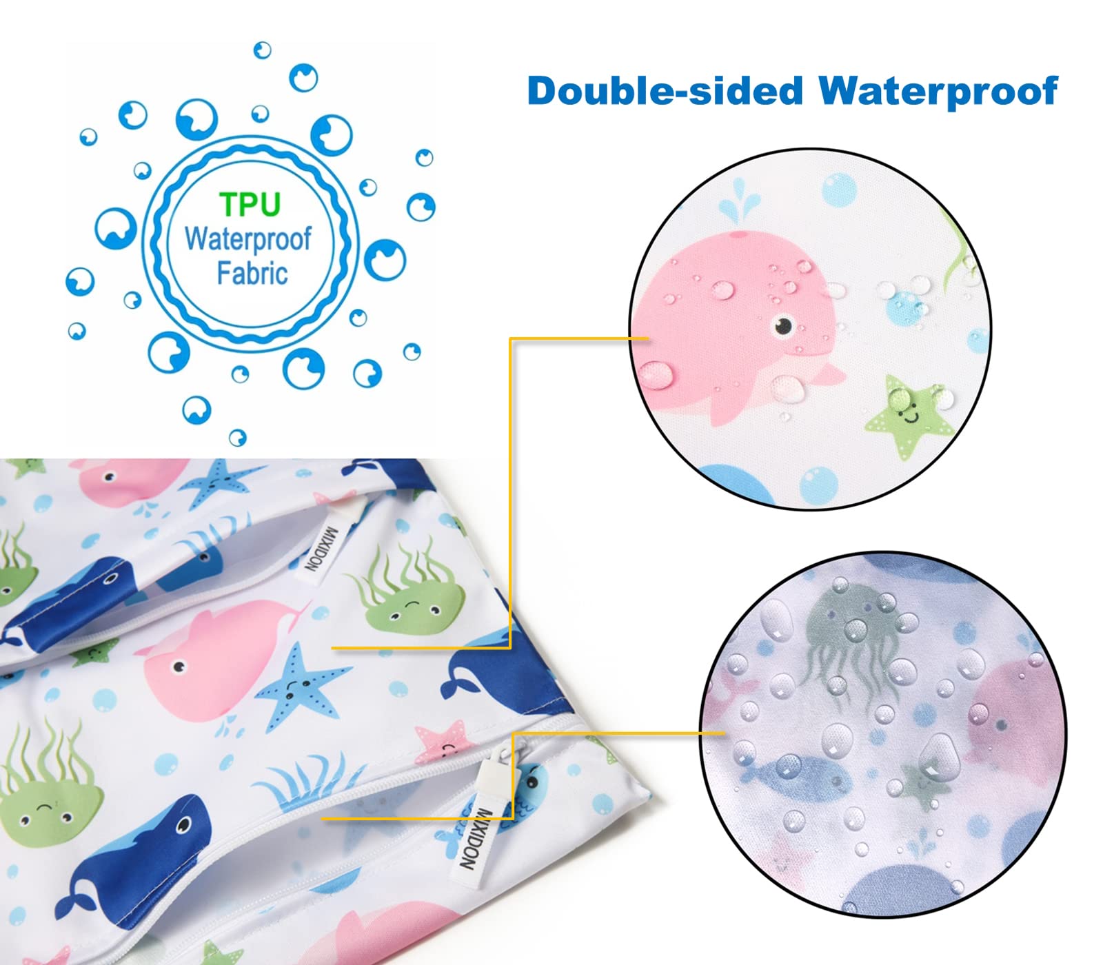 MIXIDON Waterproof Wet Dry Bag for Swimsuits, Baby Clothes & Diapers - Reusable Travel Organizer for Beach, Pool & Outdoor Activities (6 Stylish Patterns)