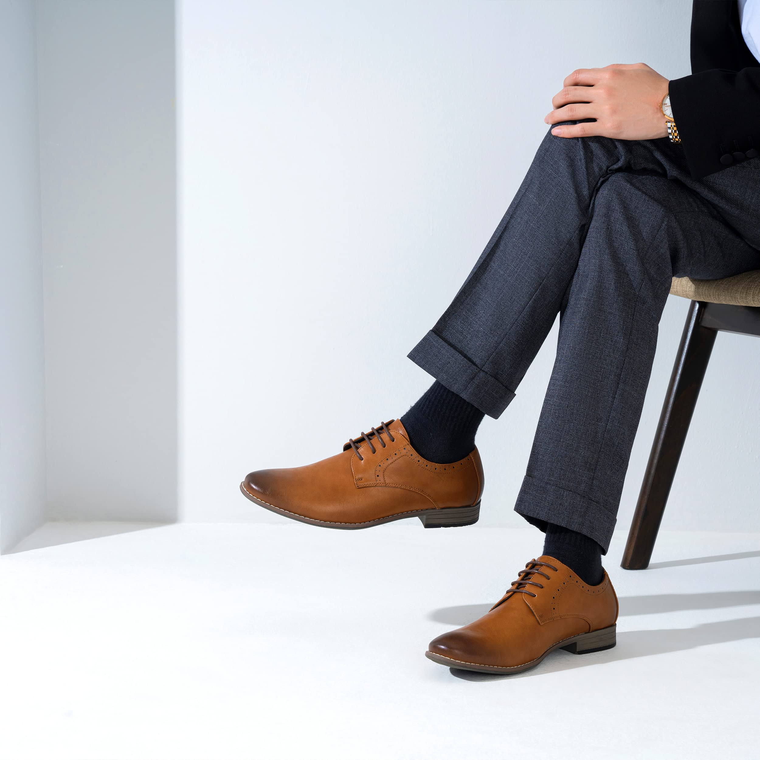 Jousen Men's Oxford Plain Toe Dress Shoes - Classic Formal Derby Shoes for Business, Wedding & Office Wear - Comfortable Leather Dress Shoes for Men