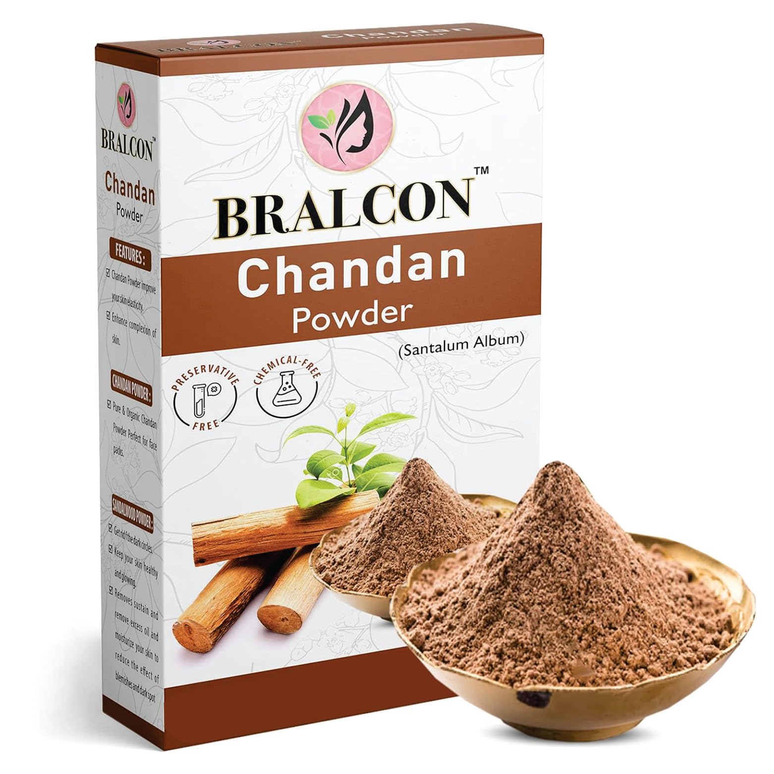 BRALCON Organic Sandalwood, Orange Peel, Fuller's Earth Powder Combo - 300g (100g x 3 Pack) | Natural Face Mask for Glowing Skin | Ayurvedic Skin Care Treatment for Dry Skin | Perfect for DIY Facials, Spa Days & Daily Skincare Routine