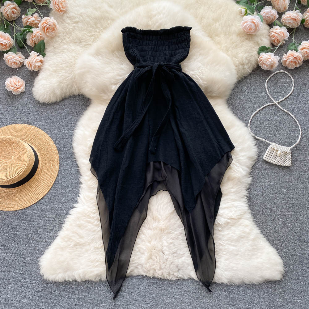 Fairy Tube Top Dress for Women - Summer Floral Irregular Hem Short Skirt 1187 | Boho Chic Beach Outfit, Party Wear, Casual Day Dress