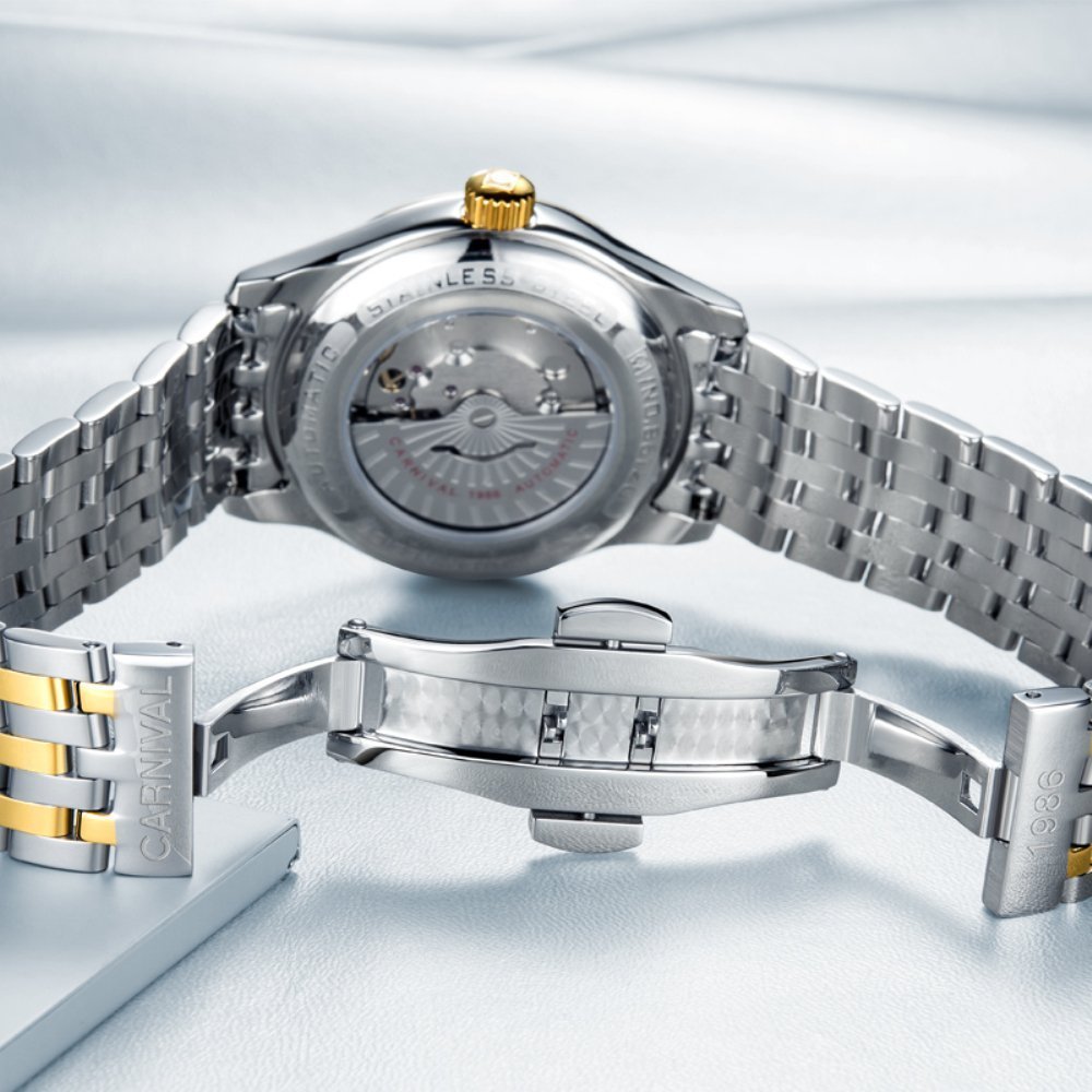 Gosasa Men's Automatic Mechanical Watch - Stainless Steel, Ultra-Thin, Simple Design with Day & Date Display | Perfect for Business, Casual & Formal Occasions