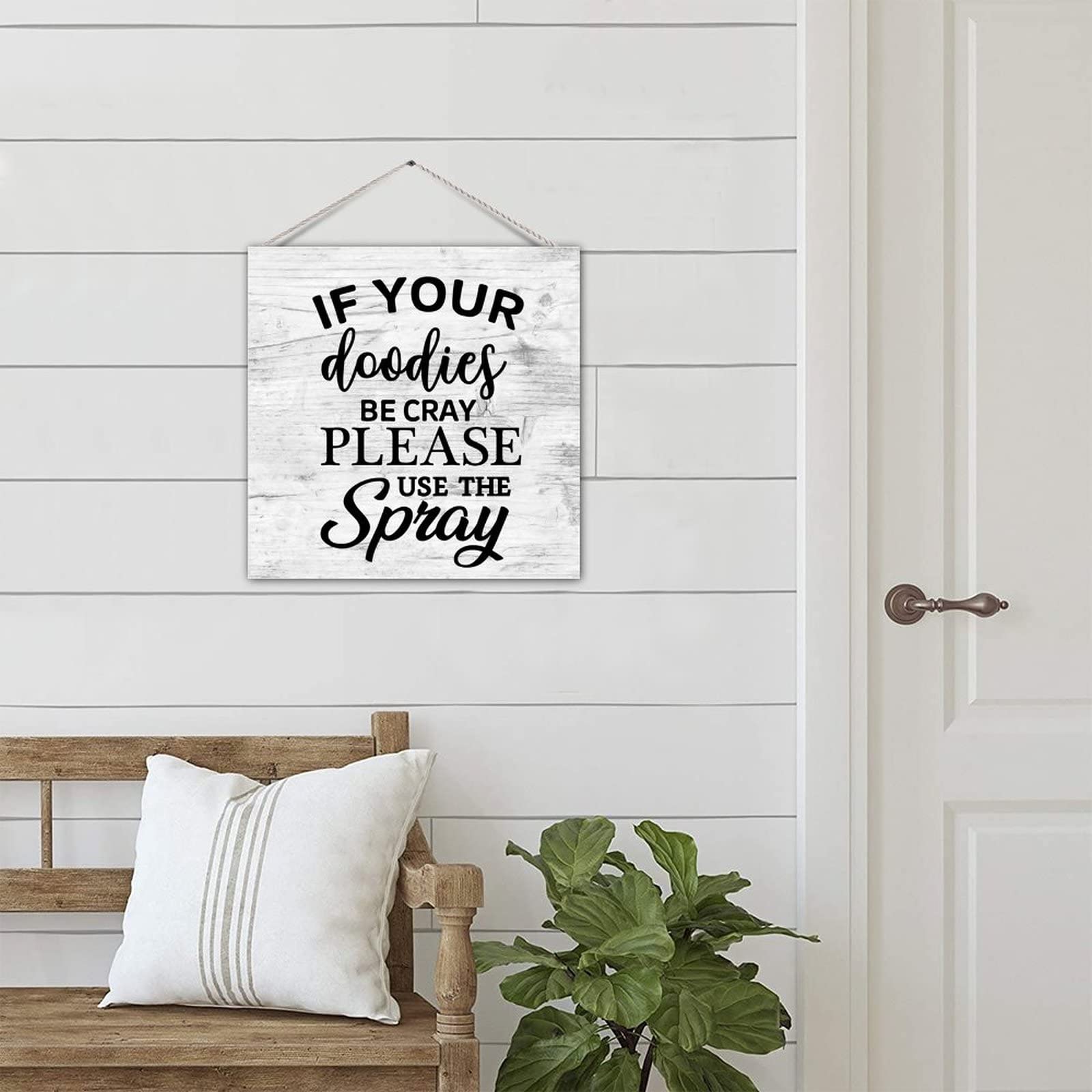 Farmhouse Bathroom Sign Plaque - Funny Wooden Wall Decor with 'If Your Doodies Be Cray Please Use The Spray' Quote - Rustic Toilet Wall Hanging for Bathroom Decor - Perfect for Powder Rooms, Guest Baths & Farmhouse Style Homes