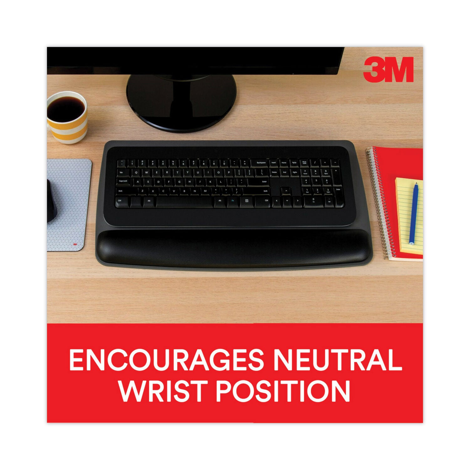 3M™ Antimicrobial Gel Keyboard Wrist Rest - Ergonomic Support for Typing & Gaming (19.6
