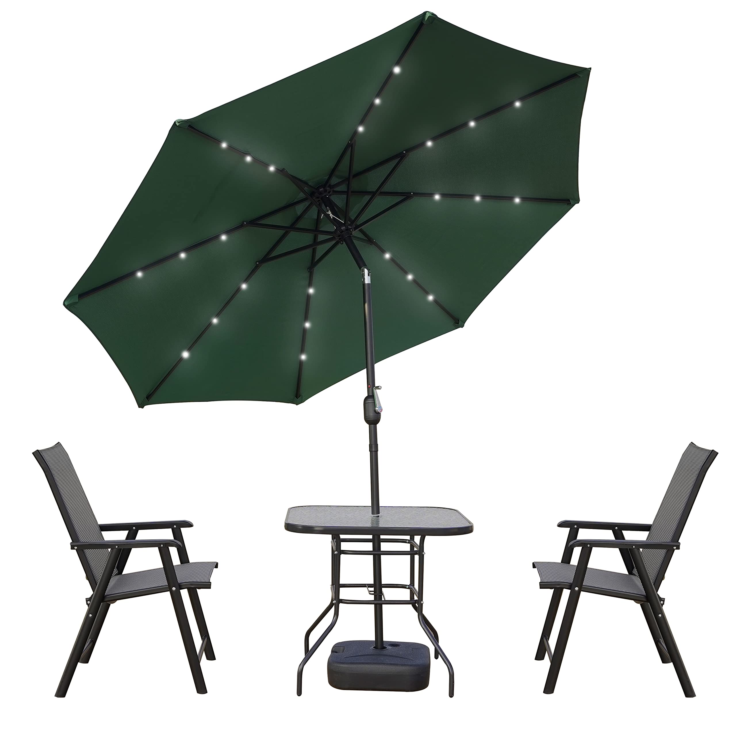 LeisureMod Sierra 9-Foot Outdoor Patio Umbrella with Crank & Tilt Mechanism and Solar LED Lights - Perfect for Backyard, Poolside, and Restaurant Outdoor Dining