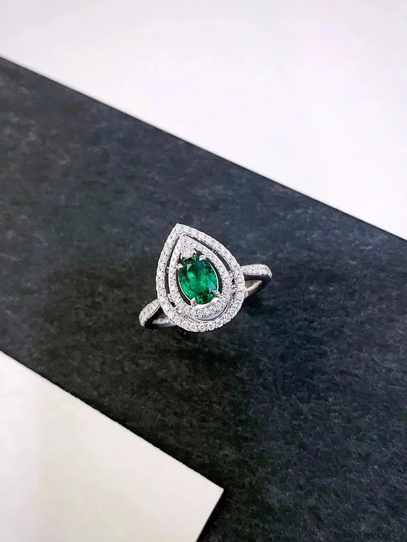 18K White Gold Diamond & Natural Emerald Jewelry Set for Women - Elegant Necklace, Earrings & Ring Set | Luxury Gift for Anniversary, Wedding & Special Occasions