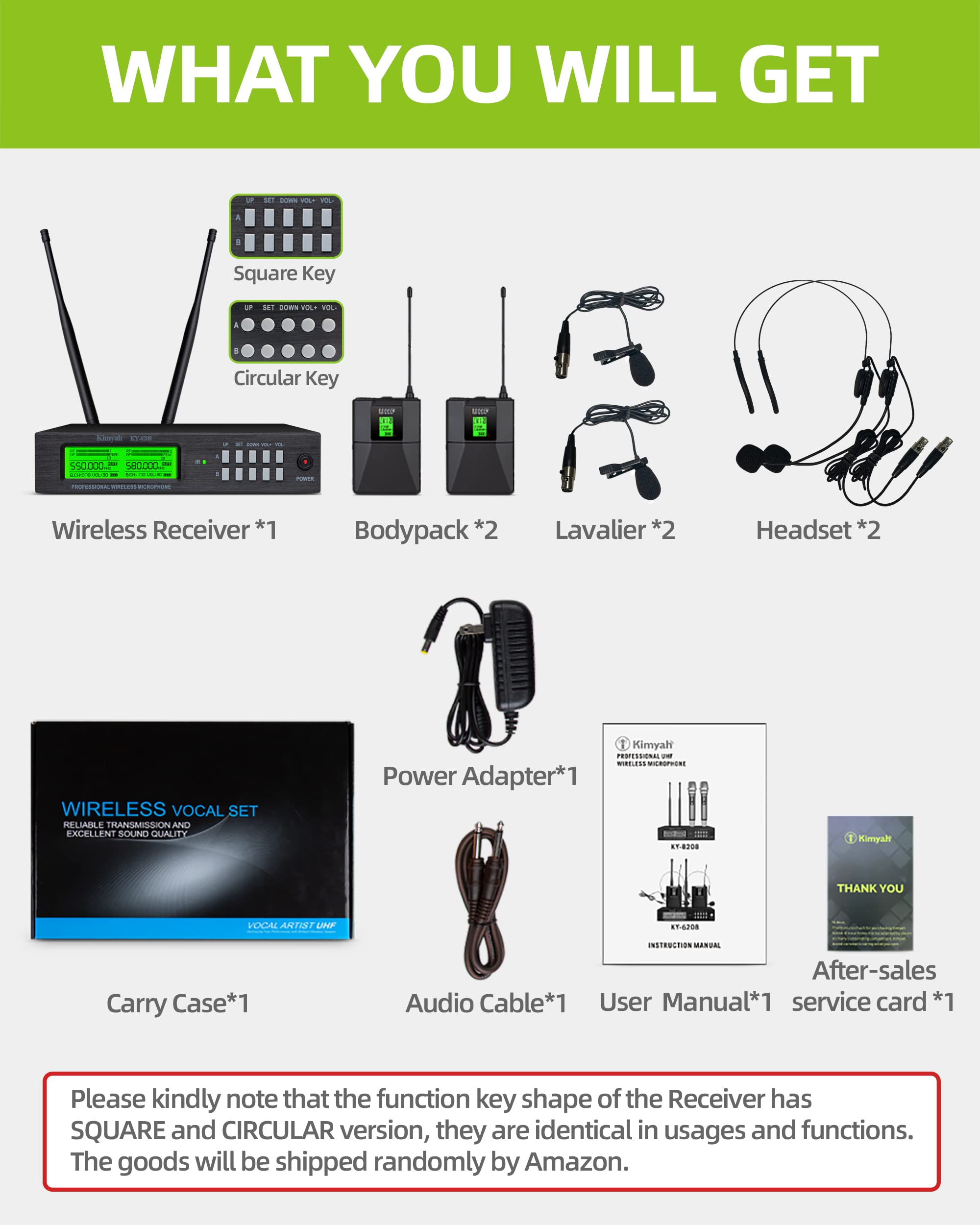 Professional Dual UHF Wireless Lavalier & Headset Microphone System - 2 Lavalier & 2 Headset Mics with 328ft Range - Ideal for Church Services, Teaching, Lectures, Presentations & Public Speaking (KY-6208)