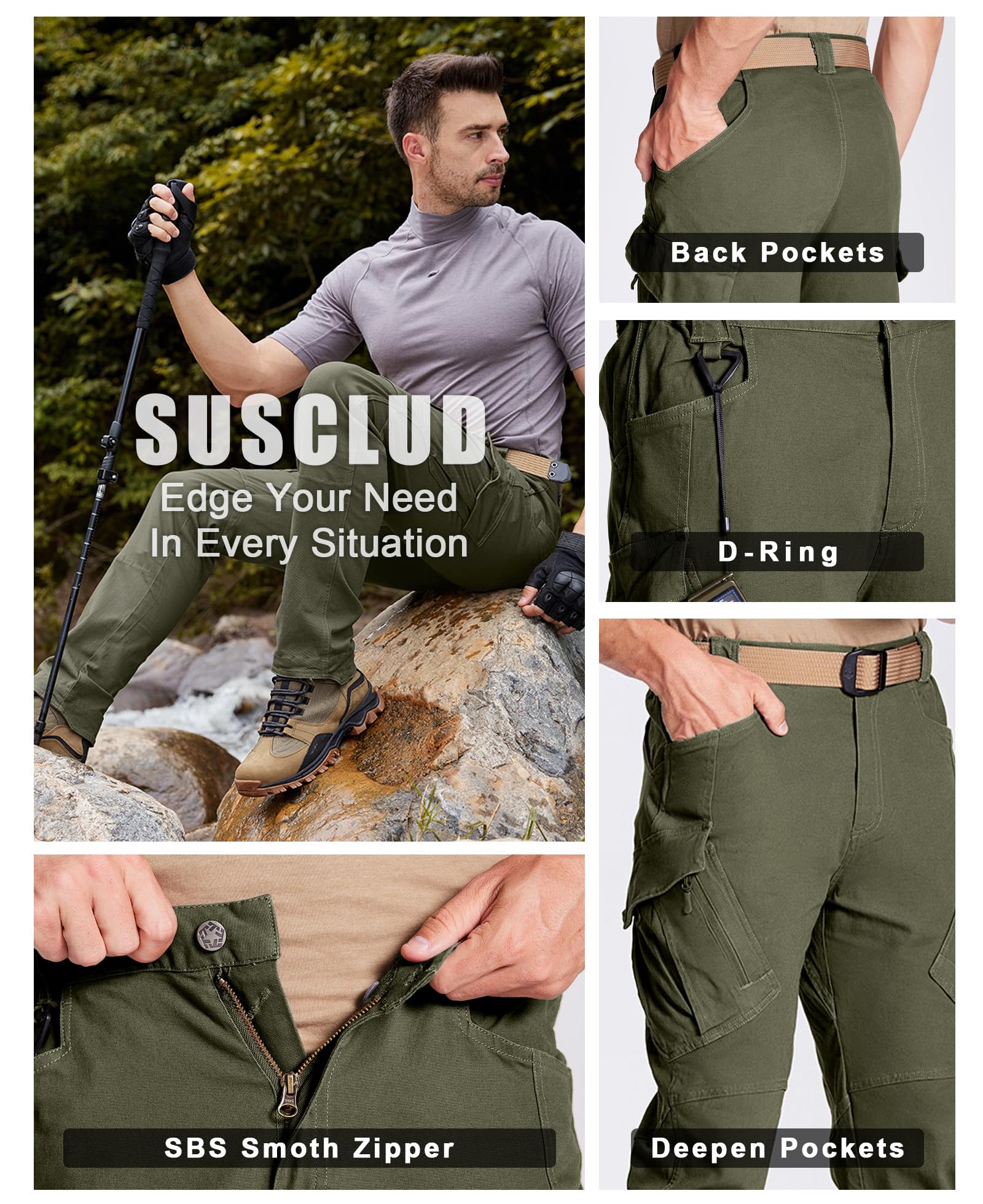 Susclude Men's Tactical Cargo Pants - Ripstop Military Work Pants for Outdoor Hiking, Camping & Combat - Durable Assault Trousers for Active Men (Ideal for Hunting, Airsoft & Outdoor Adventures)