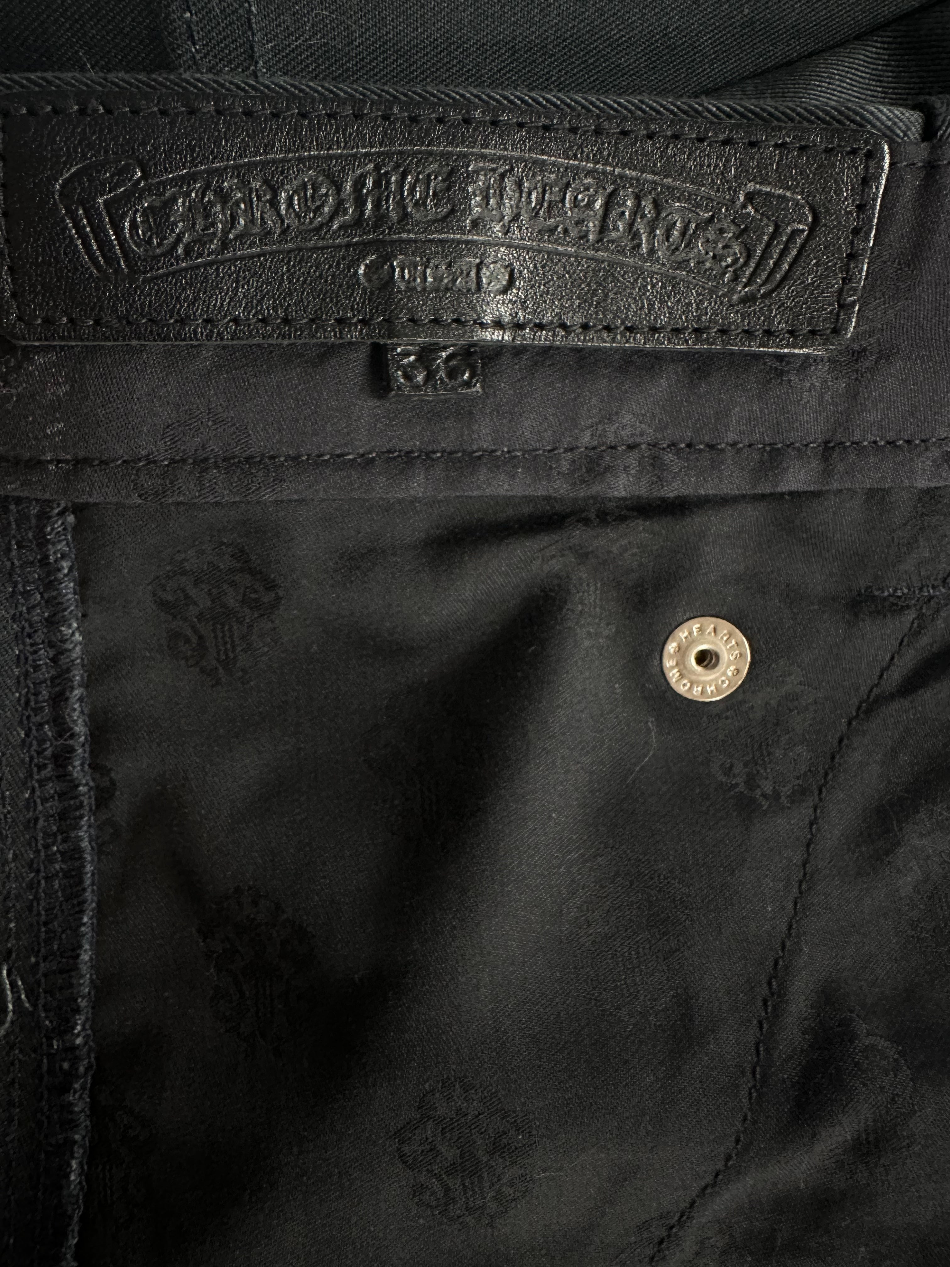 Chrome Hearts Black White & Blue Cross Patch Carpenter Pants - Stylish Distressed Denim Jeans for Men | Perfect for Streetwear & Casual Outfits