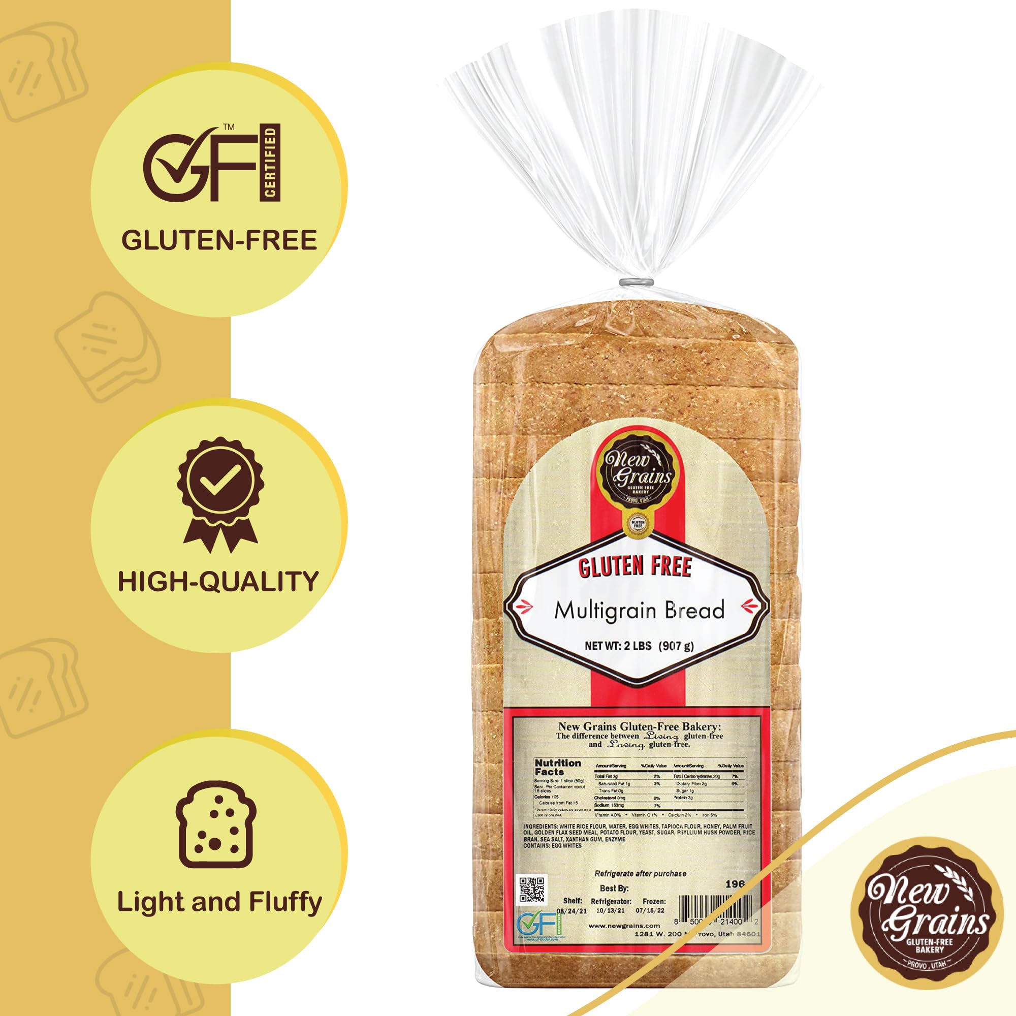Gluten Free Multigrain Sandwich Bread - 32 oz Loaves (2 Pack) | Non-GMO, All Natural Ingredients | Healthy & Delicious for Sandwiches, Toast & Breakfast