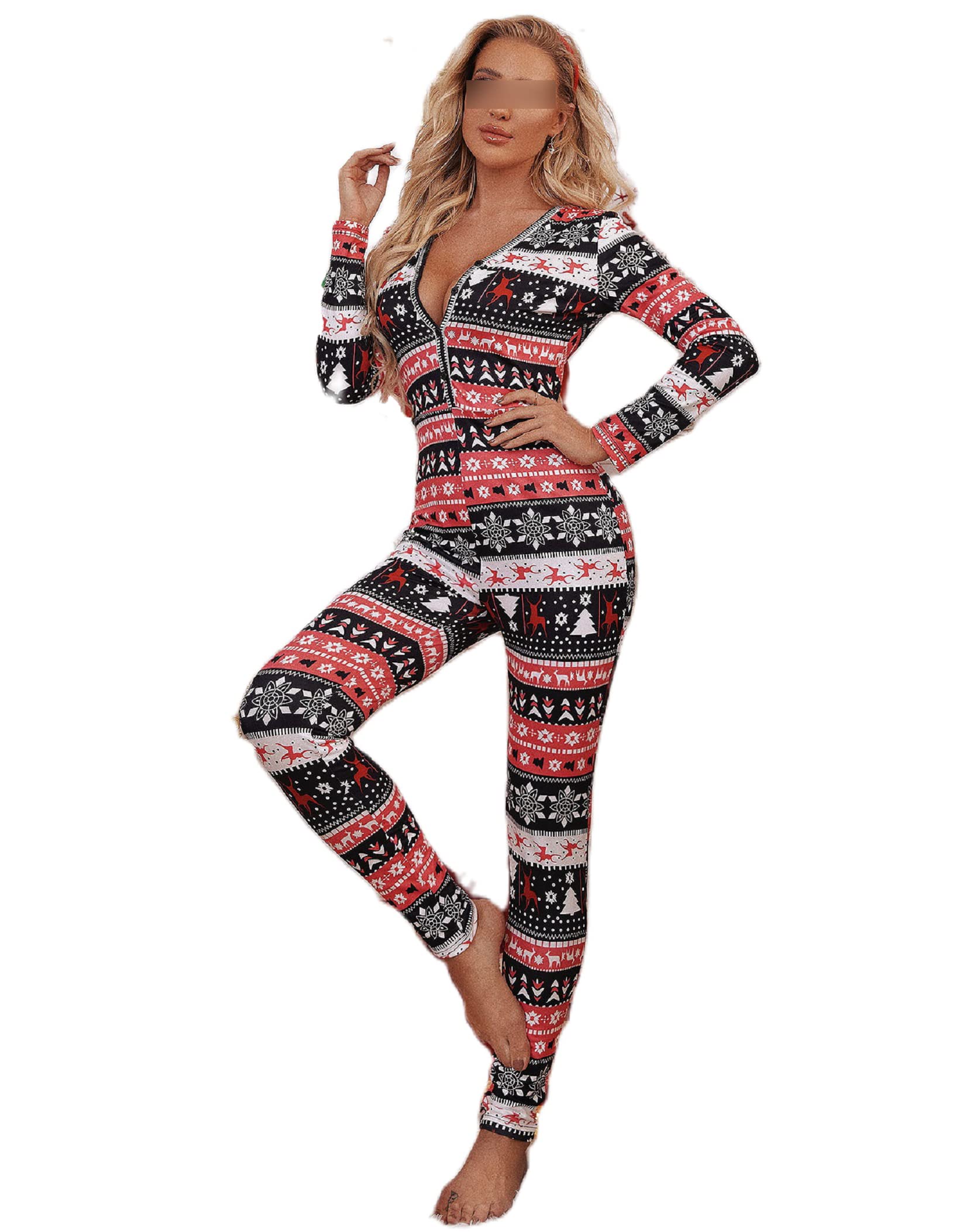 Women's Christmas Fleece Hooded Jumpsuit - Warm Zipper Romper Pajamas for Holiday Sleepwear & Cozy Loungewear | Perfect for Winter Nights, Christmas Parties & Festive Gatherings