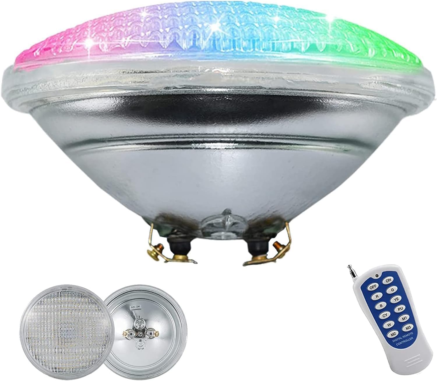 12V 45W PAR56 RGB Color Changing LED Pool Light Bulb - IP68 Waterproof Swimming Pool Light with Remote Control - Perfect for Inground Pools, Spas, and Outdoor Water Features