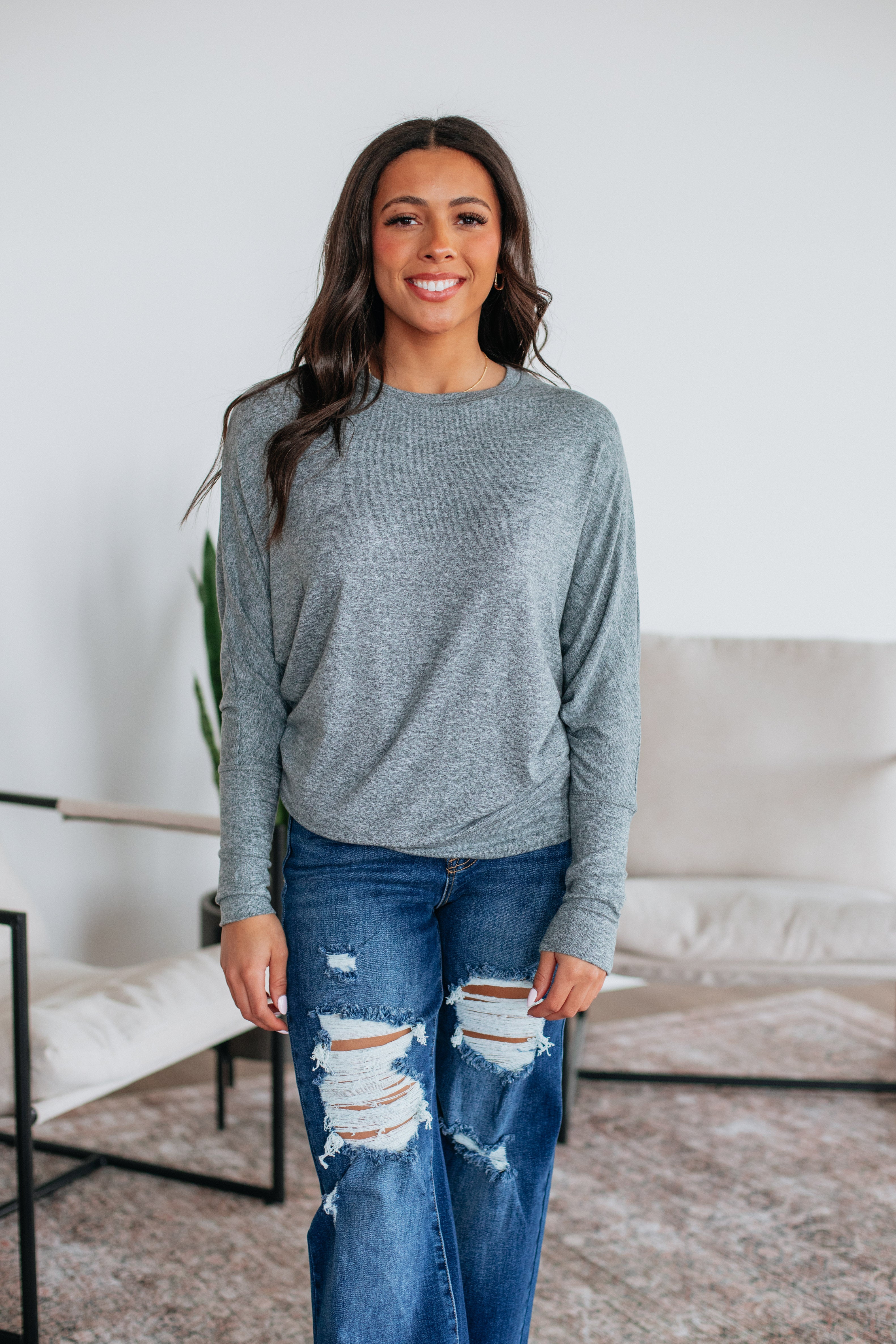 Ashby Dolman Top Grey - Stylish Women's Loose Fit T-Shirt for Casual Wear & Everyday Outfits